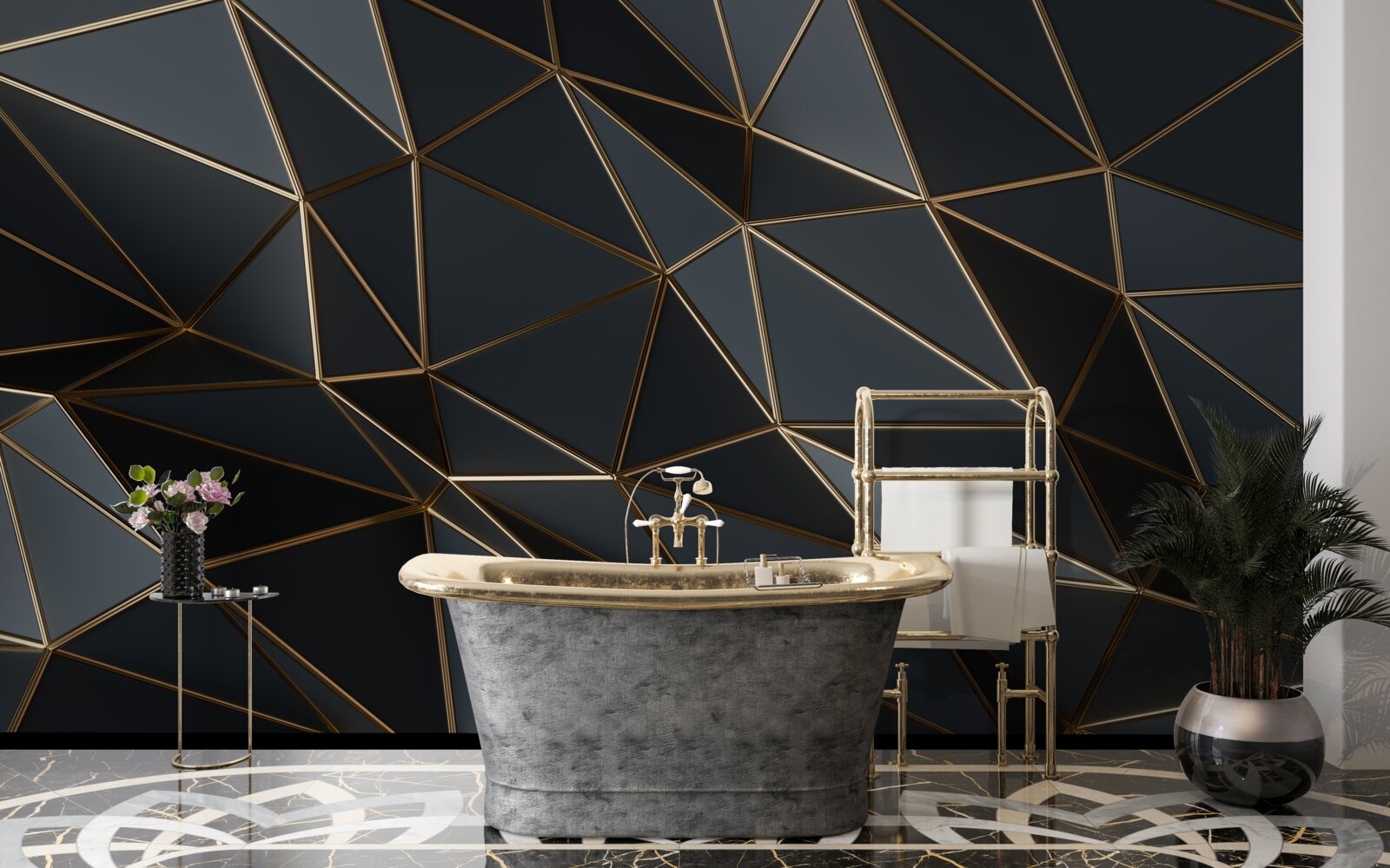 Fototapet figuri tridimensionale în negru cu efect tridimensional