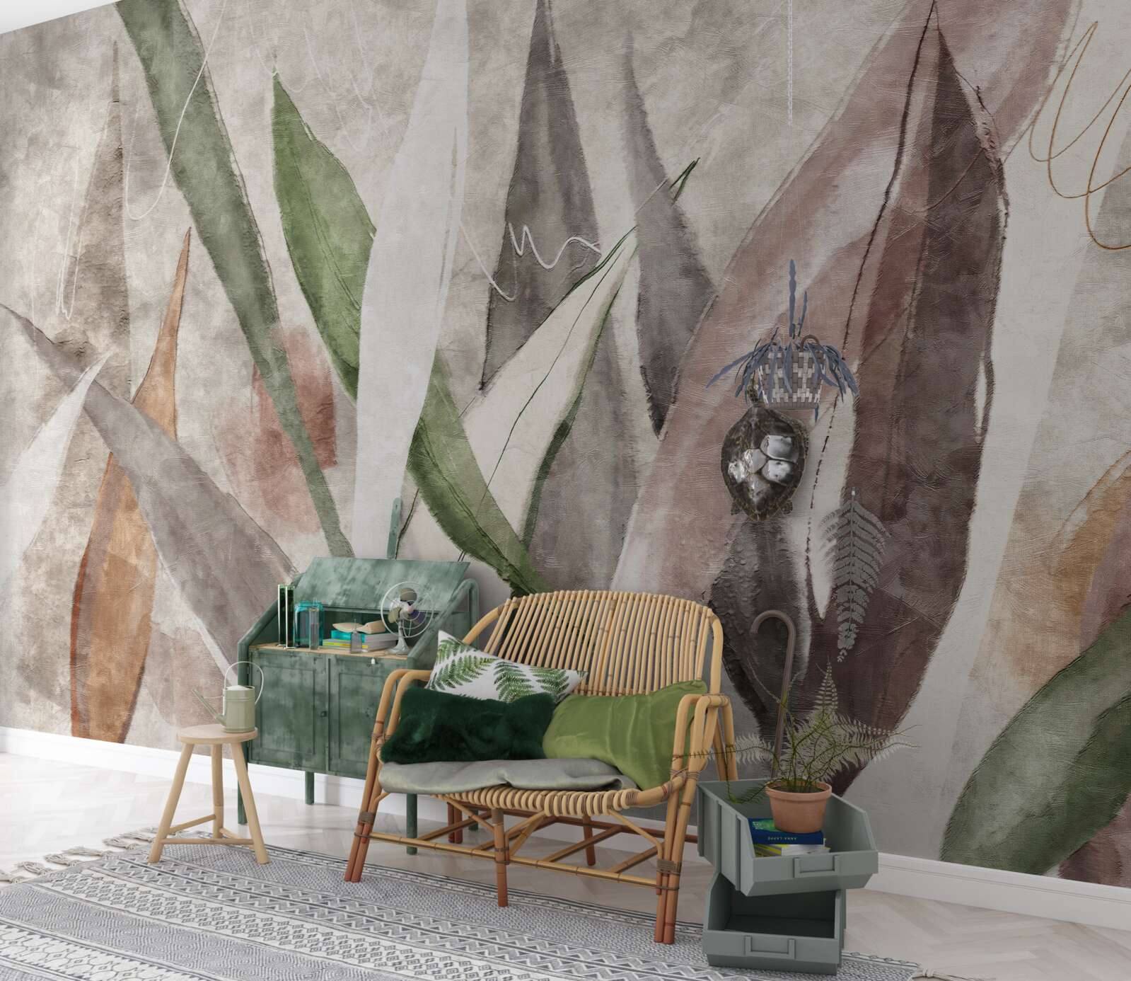 Fototapet frunze colorate de junglă întinse la lungime