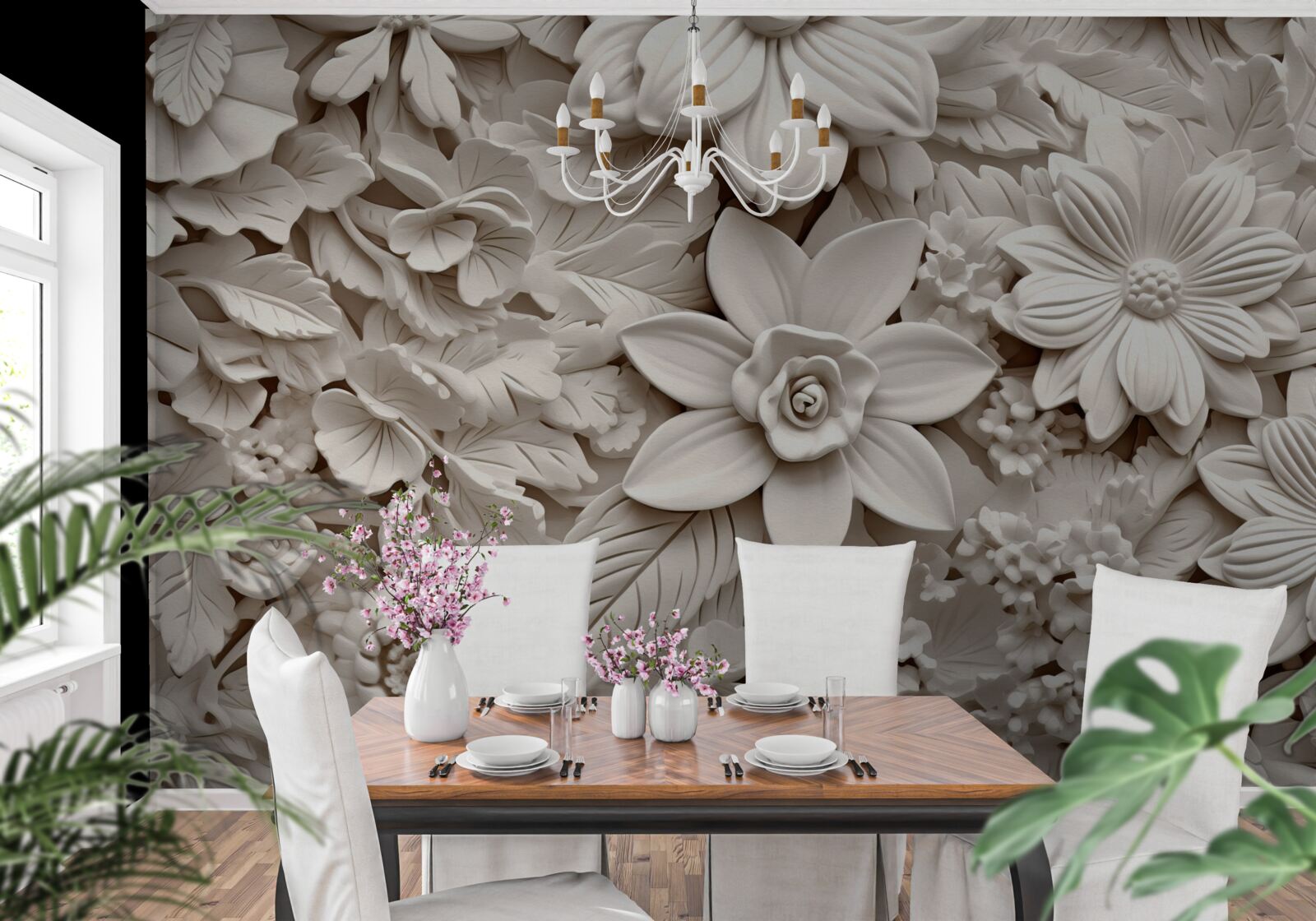 Fototapet compoziție florală în ipsos