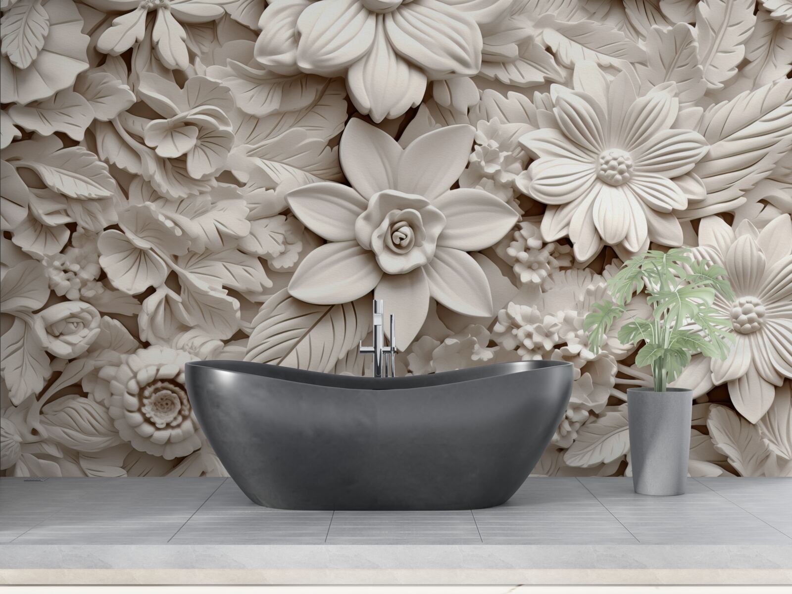 Fototapet compoziție florală în ipsos