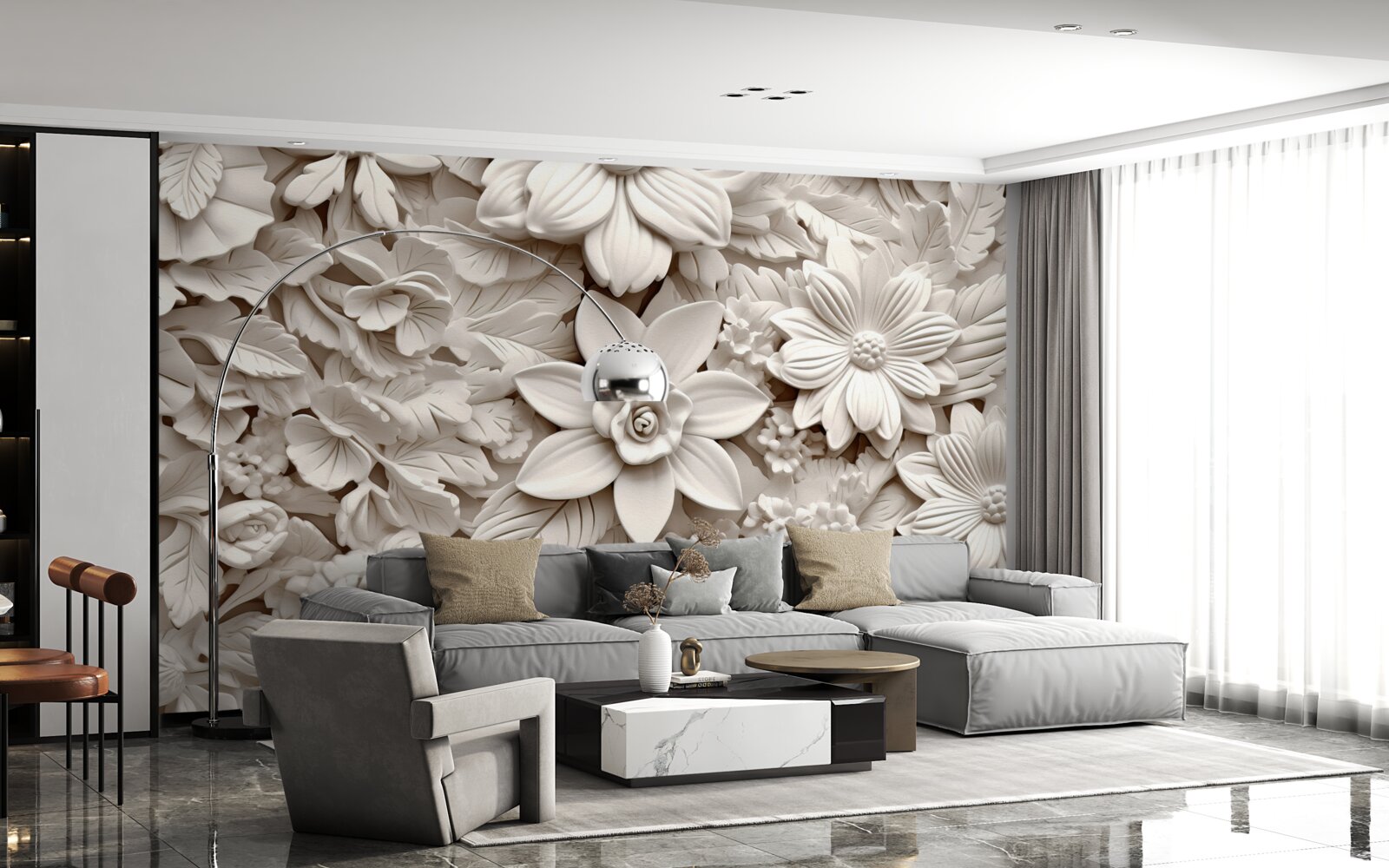 Fototapet compoziție florală în ipsos