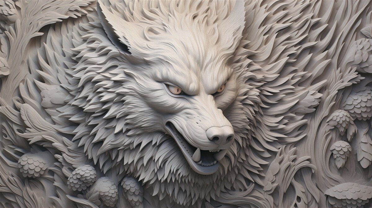 Fototapet răgetul puternic al lupului creează o imagine cu multiple fațete