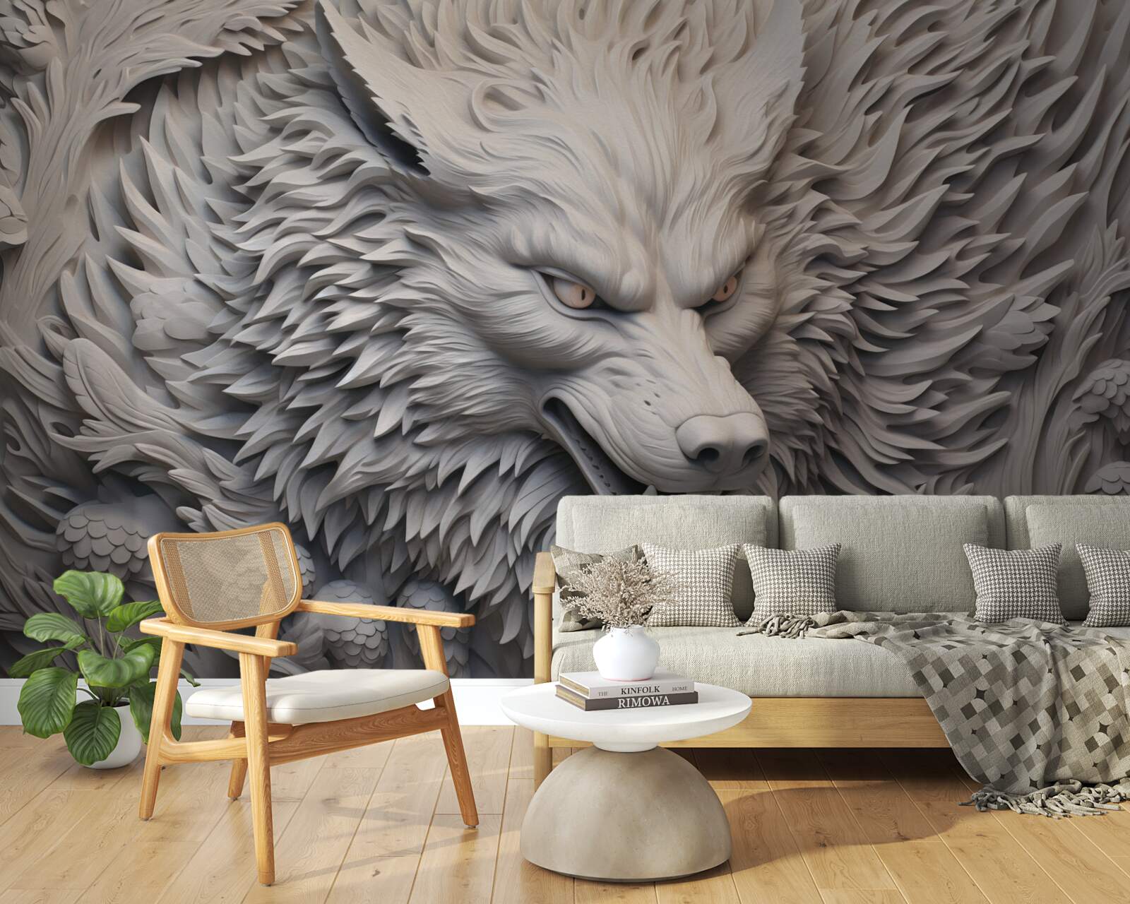 Fototapet răgetul puternic al lupului creează o imagine cu multiple fațete