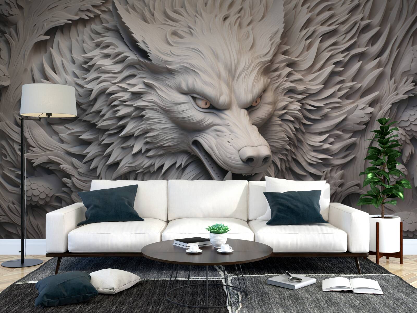 Fototapet răgetul puternic al lupului creează o imagine cu multiple fațete