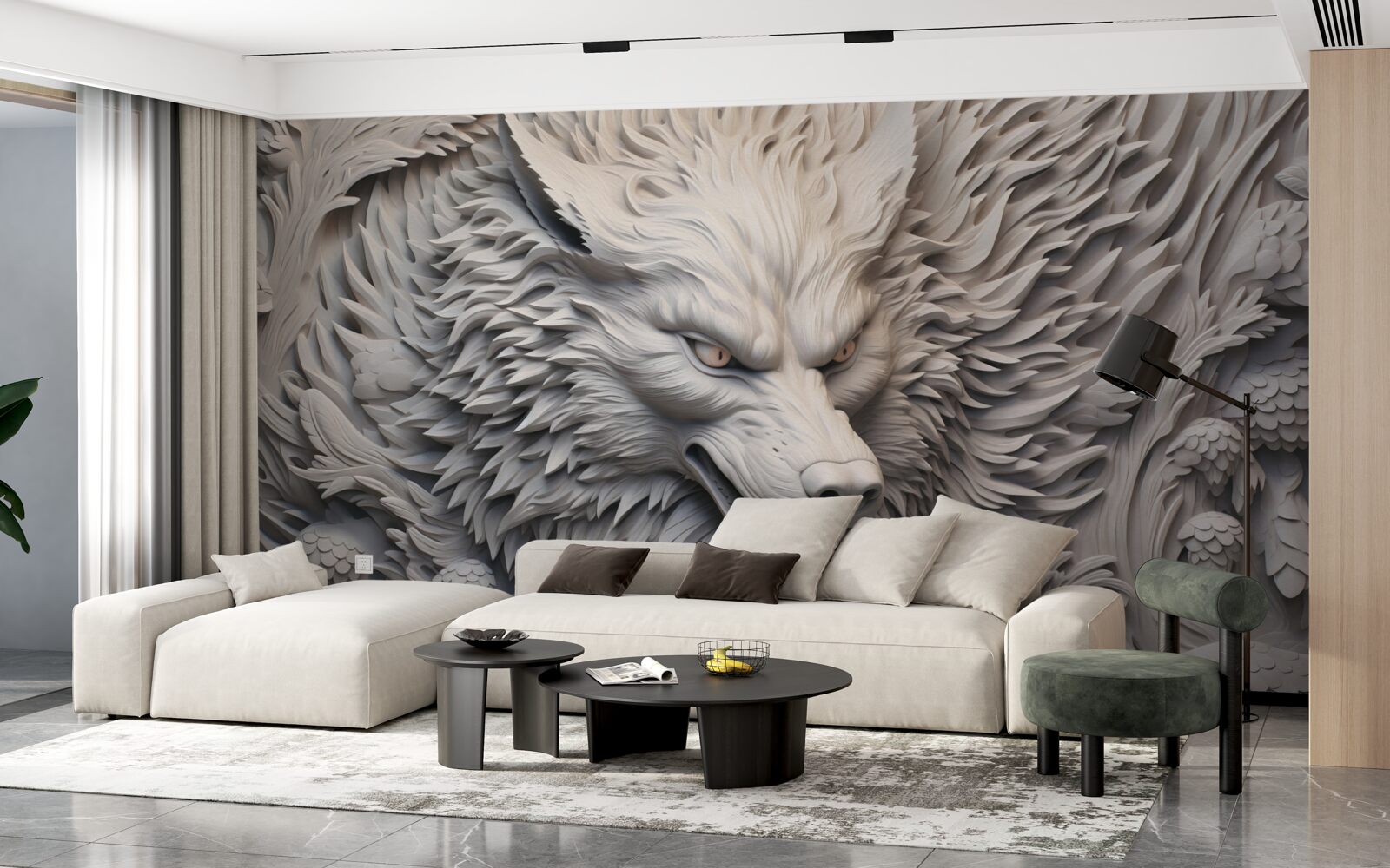 Fototapet răgetul puternic al lupului creează o imagine cu multiple fațete