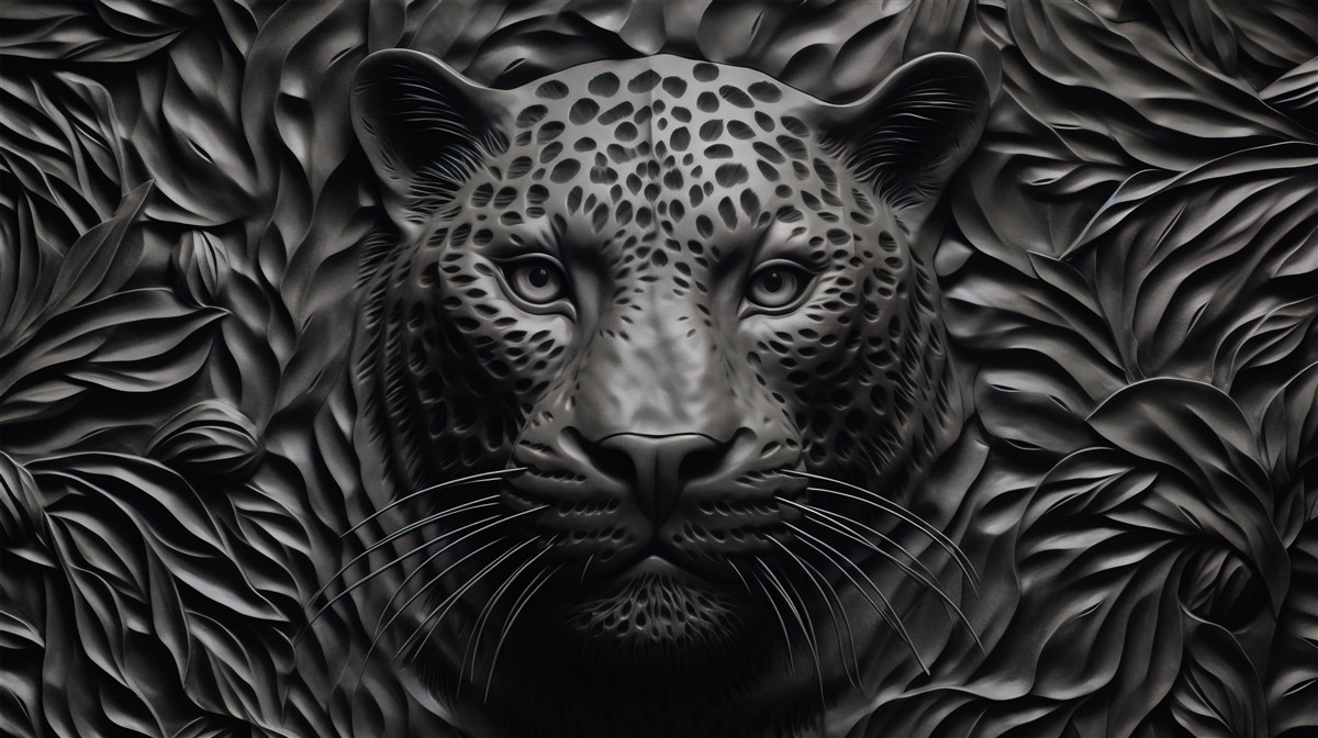 Fototapet tigru negru pe un copac de dimensiuni impresionante