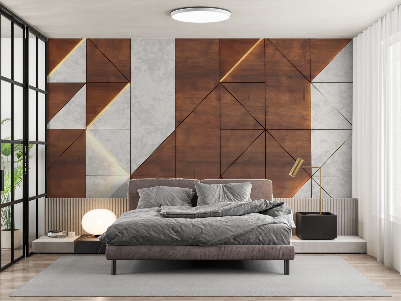 Fototapet forme geometrice pe o podea de lemn