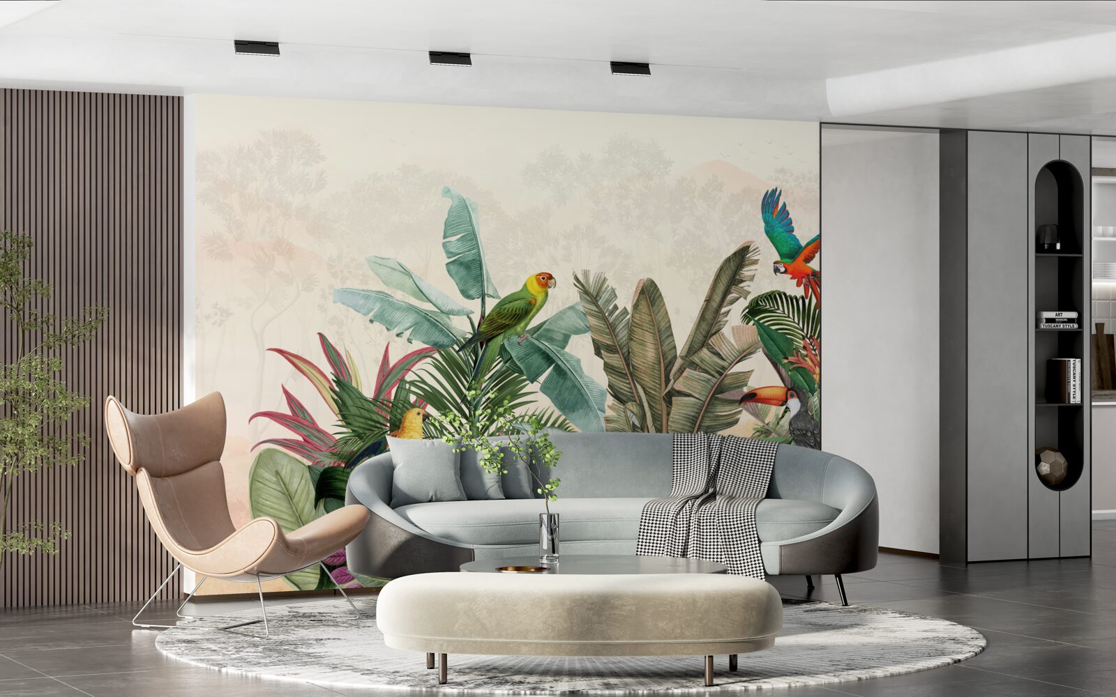 Fototapet frunze tropicale decorate cu păsări