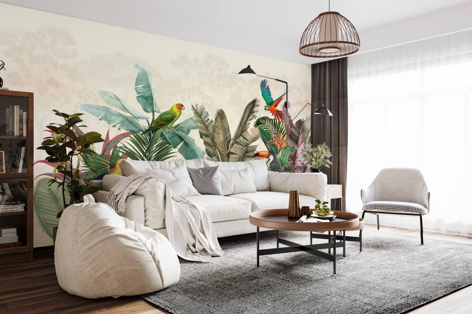 Fototapet frunze tropicale decorate cu păsări