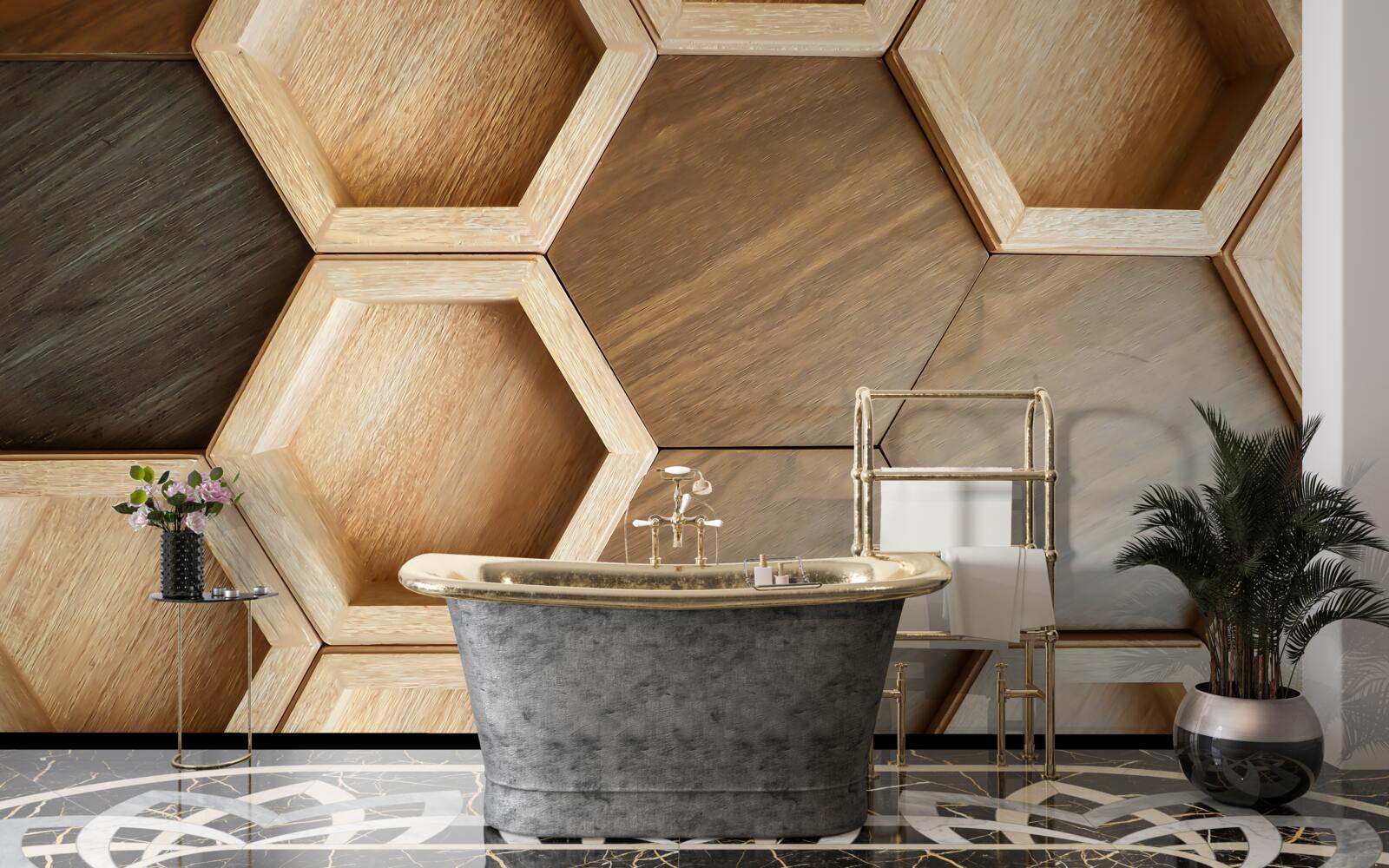 Fototapet celule de lemn multicolore