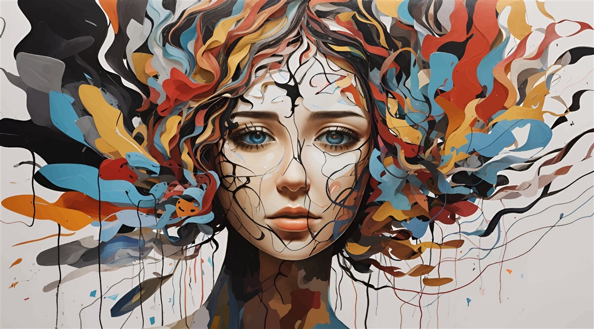 Fototapet abstract cu păr voluminos de fată