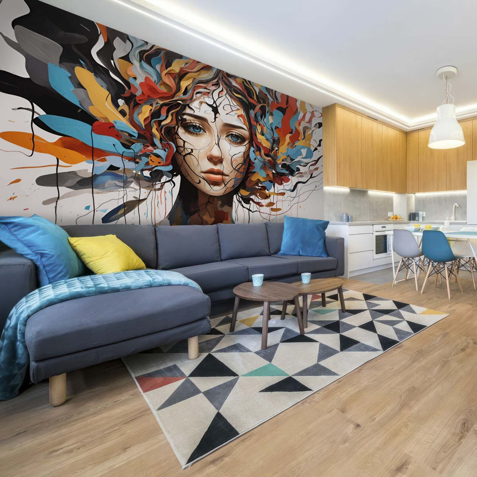 Fototapet abstract cu păr voluminos de fată