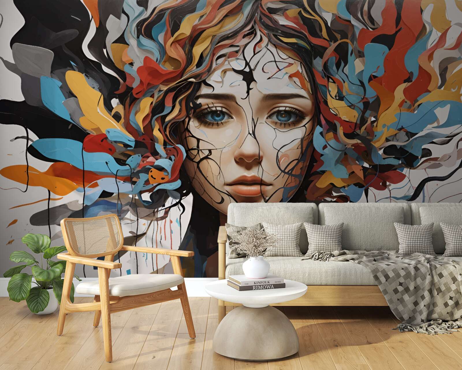 Fototapet abstract cu păr voluminos de fată