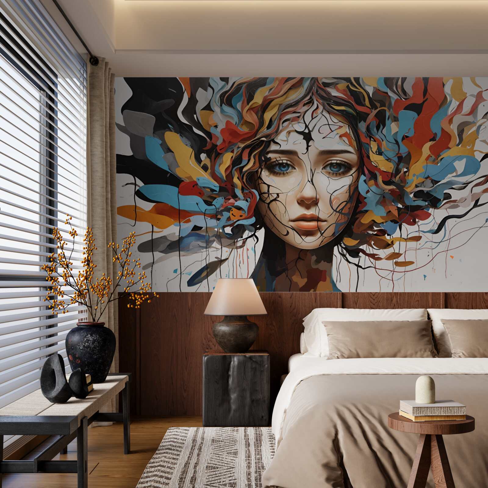 Fototapet abstract cu păr voluminos de fată