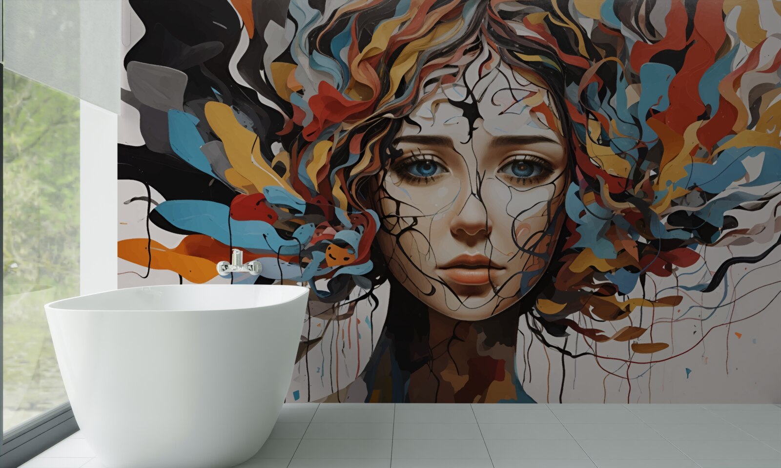 Fototapet abstract cu păr voluminos de fată