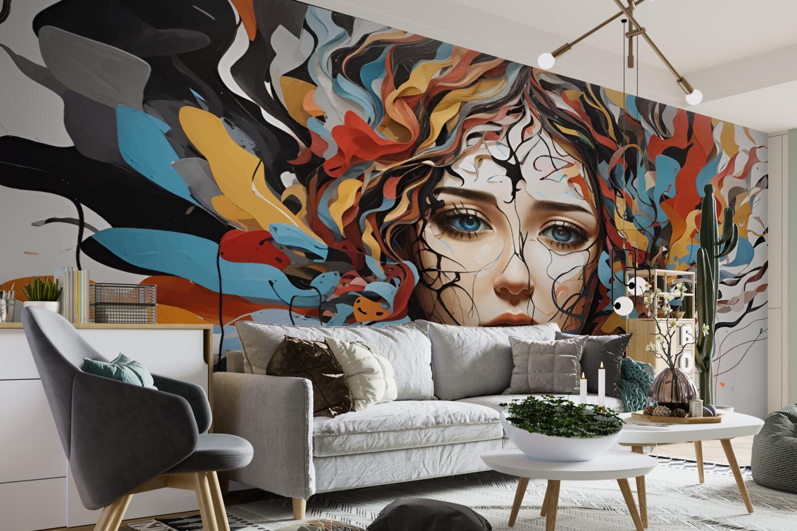 Fototapet abstract cu păr voluminos de fată