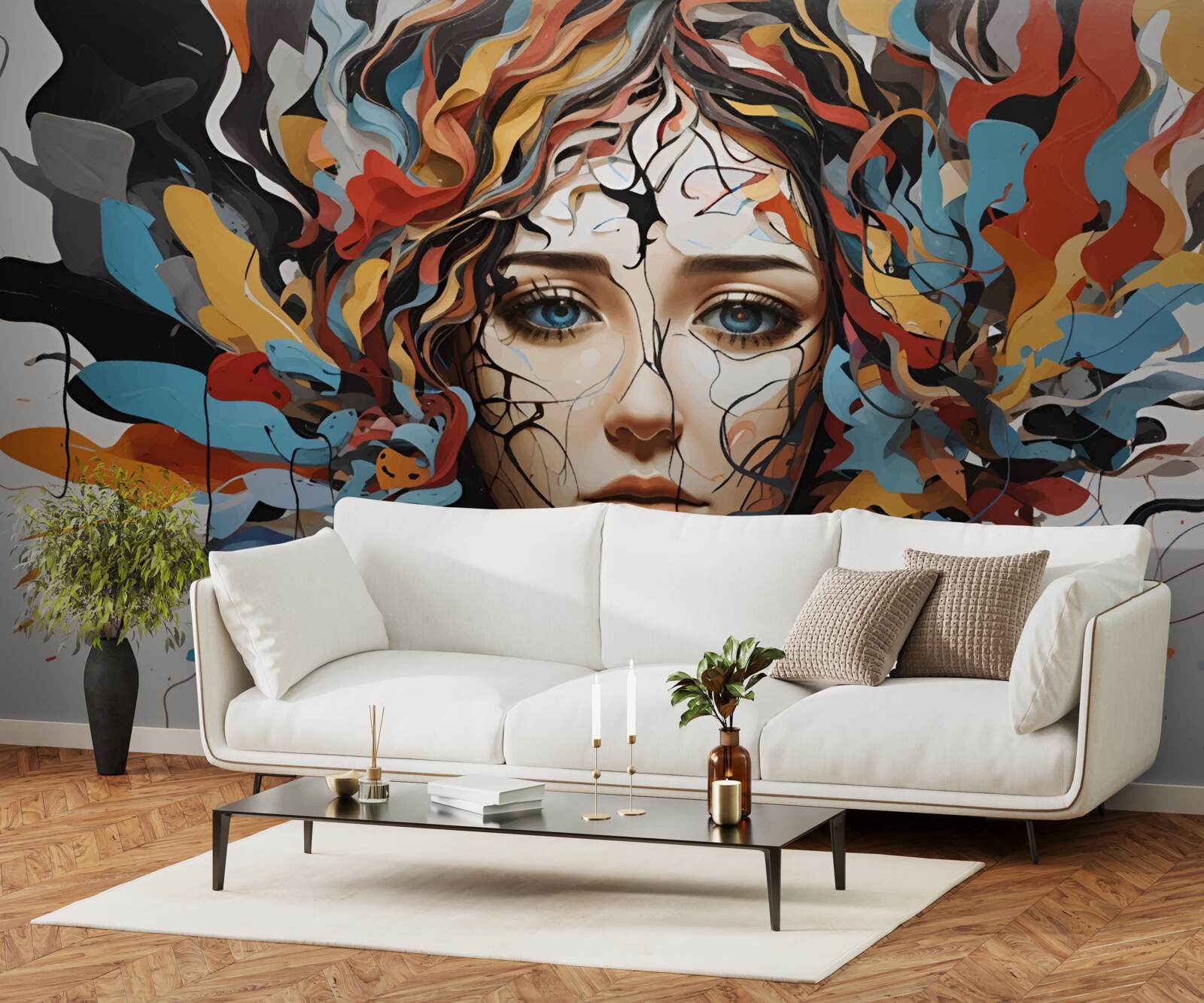 Fototapet abstract cu păr voluminos de fată