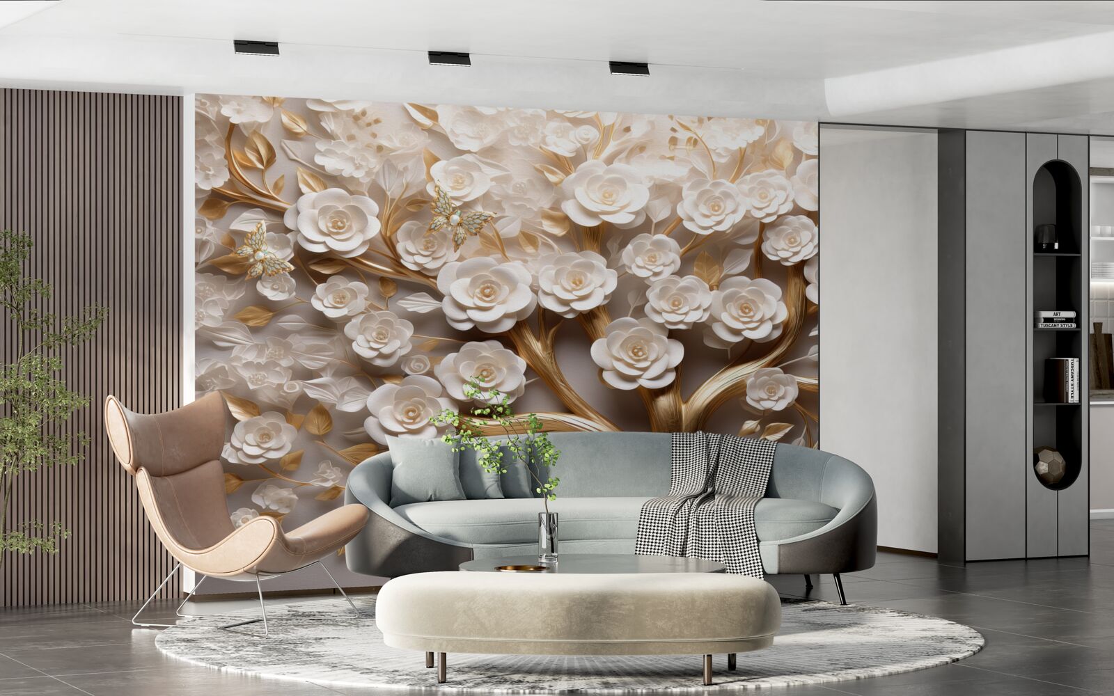 Fototapet copac cu flori dense și abundente