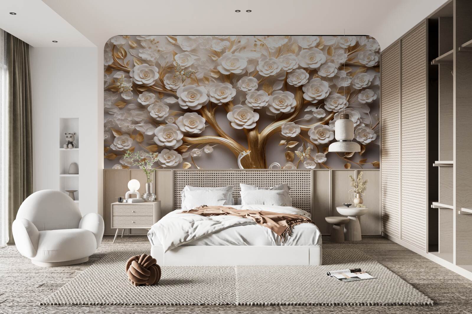 Fototapet copac cu flori dense și abundente