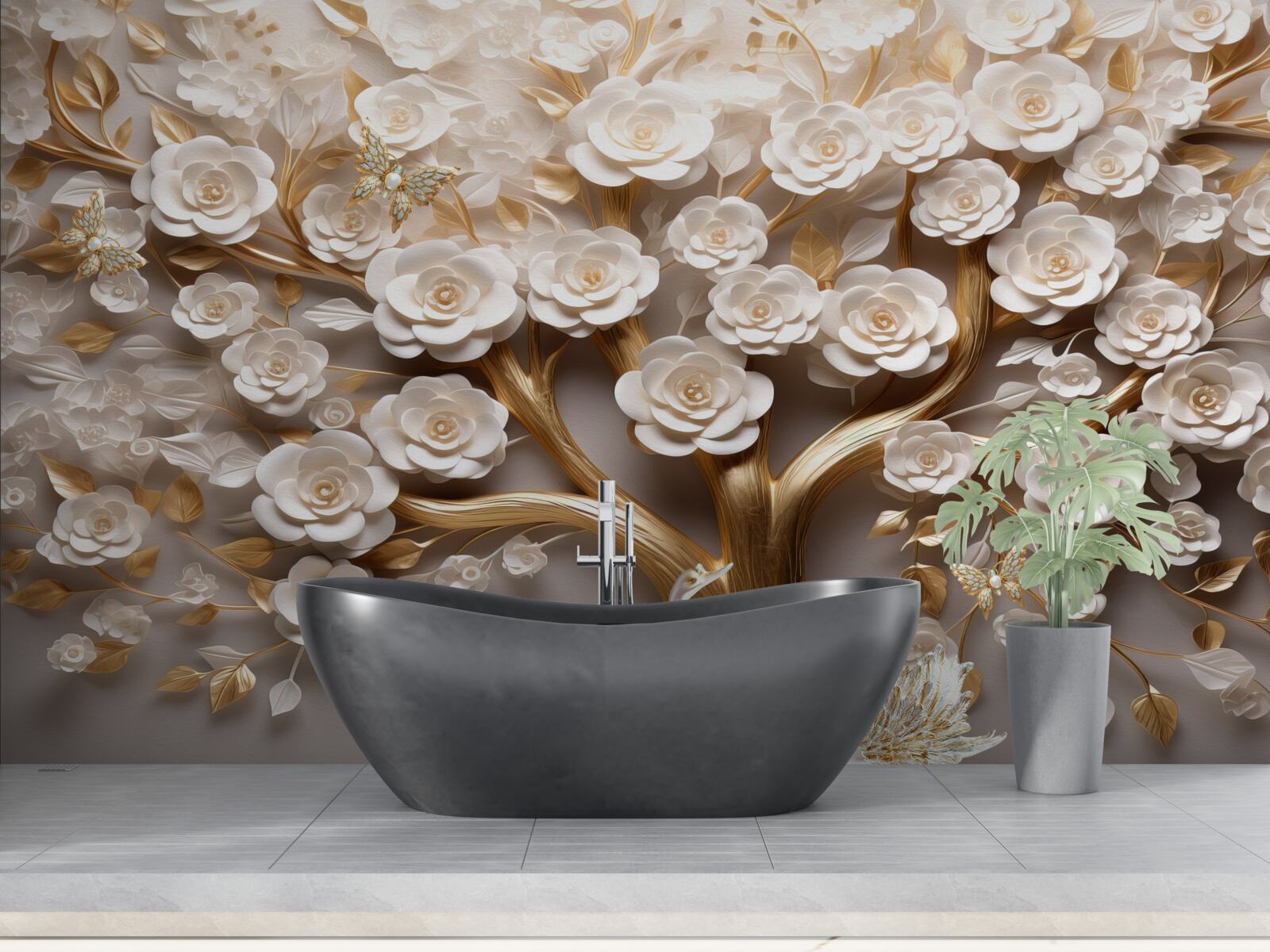 Fototapet copac cu flori dense și abundente