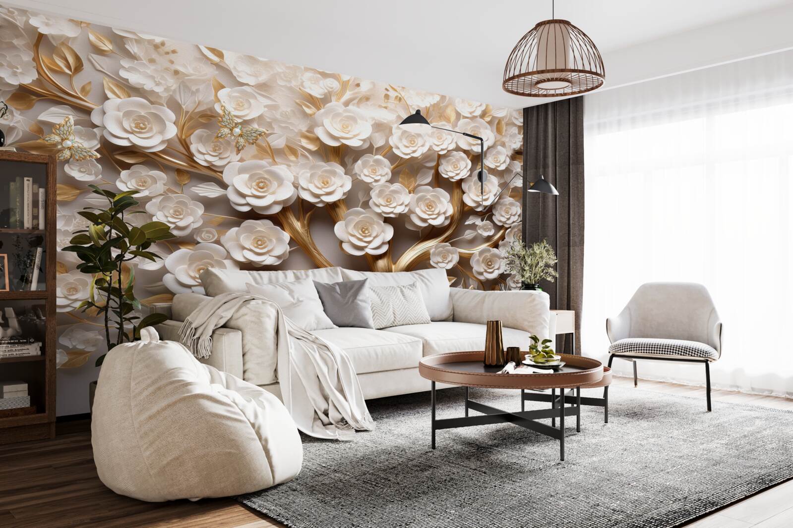 Fototapet copac cu flori dense și abundente