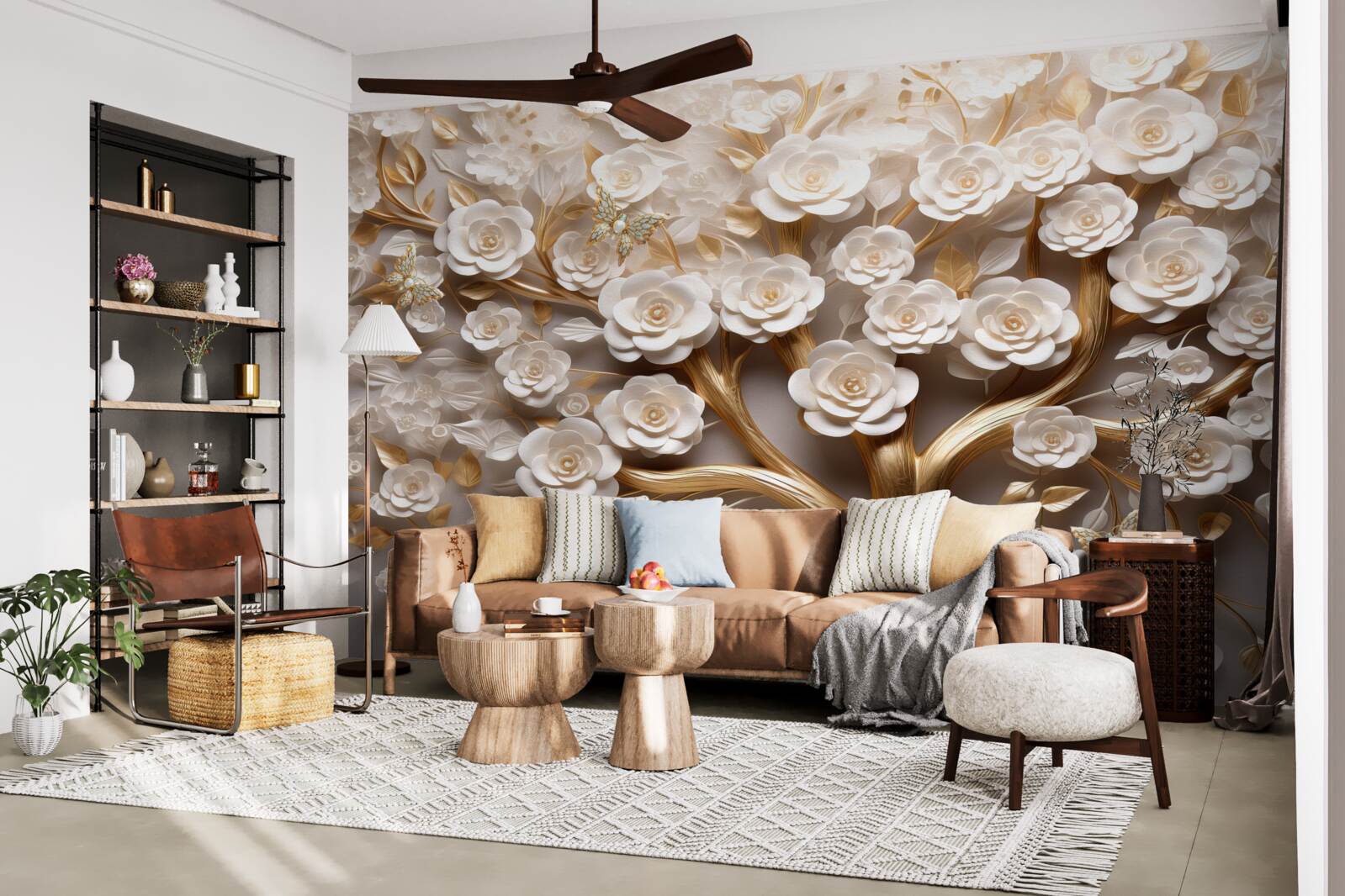 Fototapet copac cu flori dense și abundente