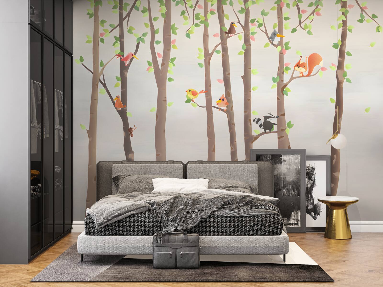 Fototapet copaci înalți cu locuitori ai pădurii