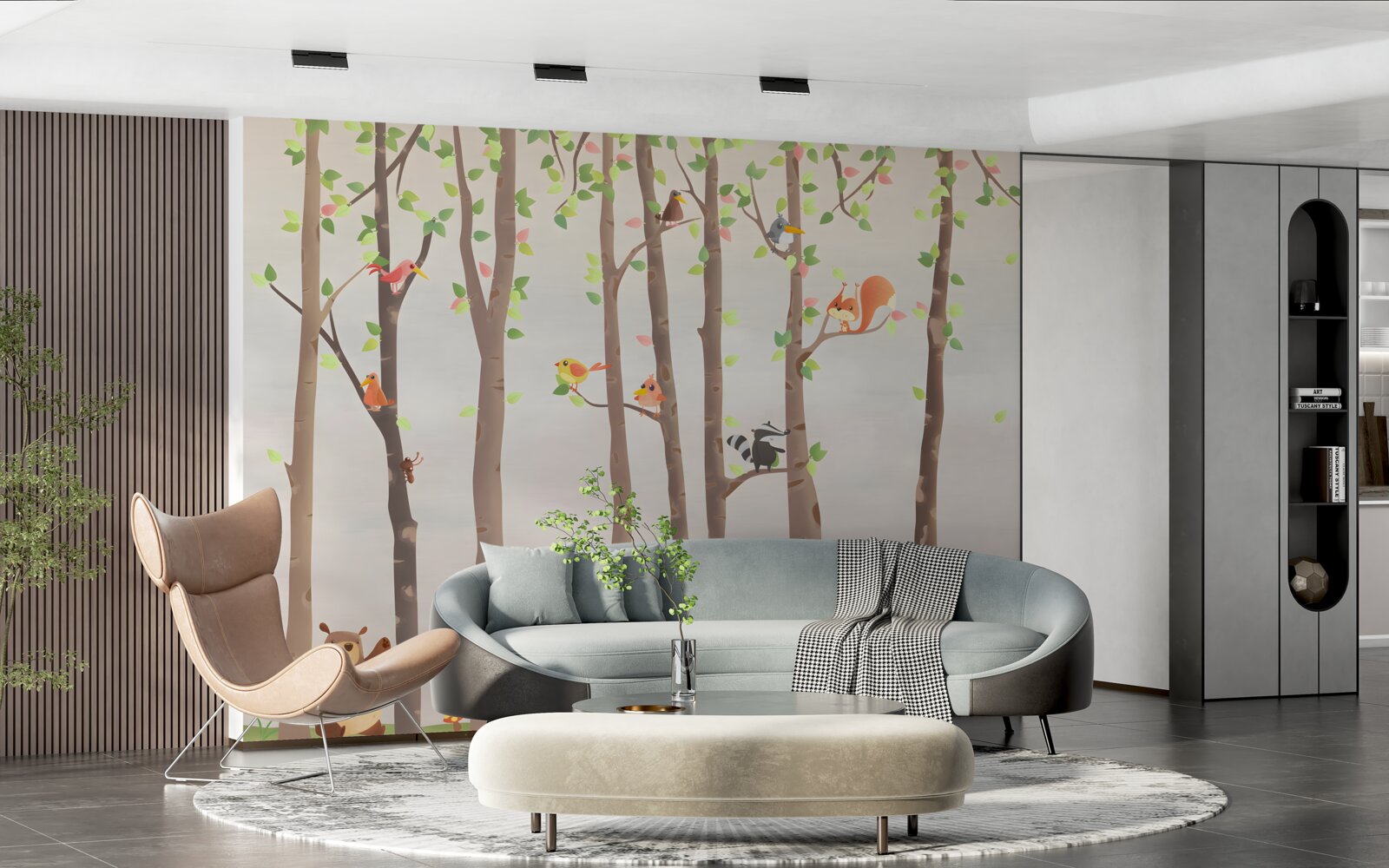 Fototapet copaci înalți cu locuitori ai pădurii