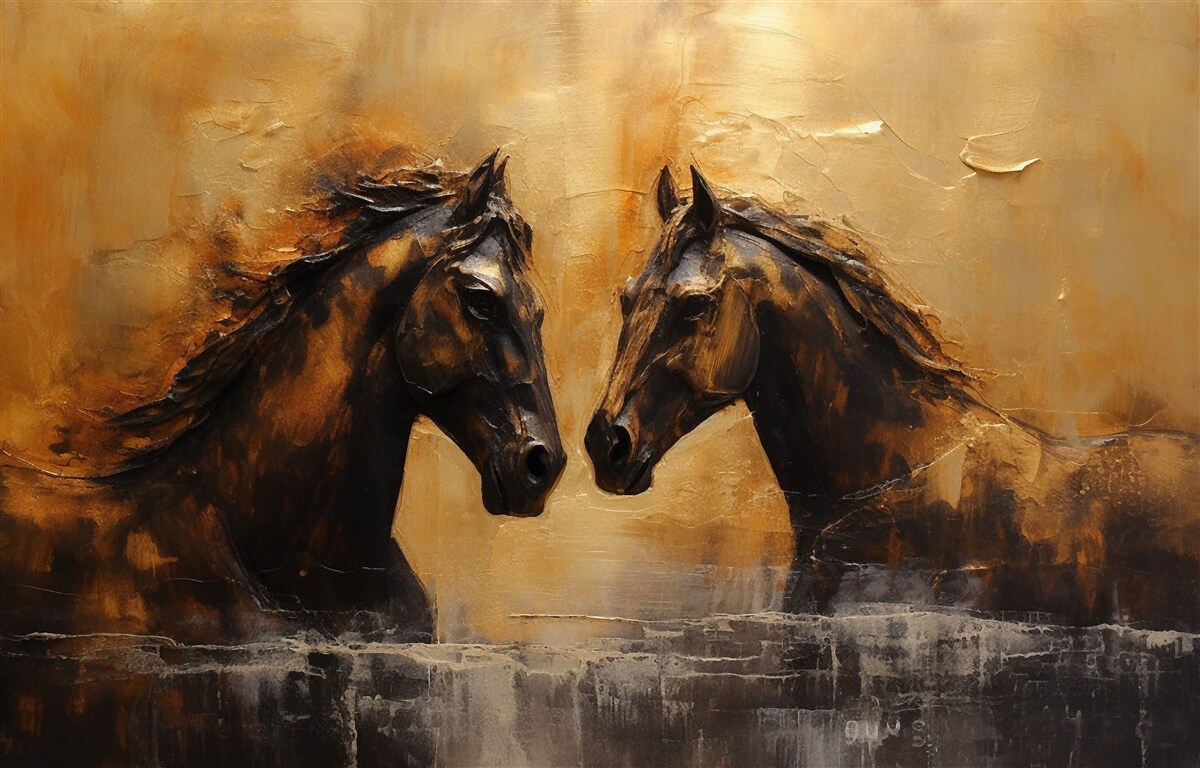 Fototapet doi cai în apă