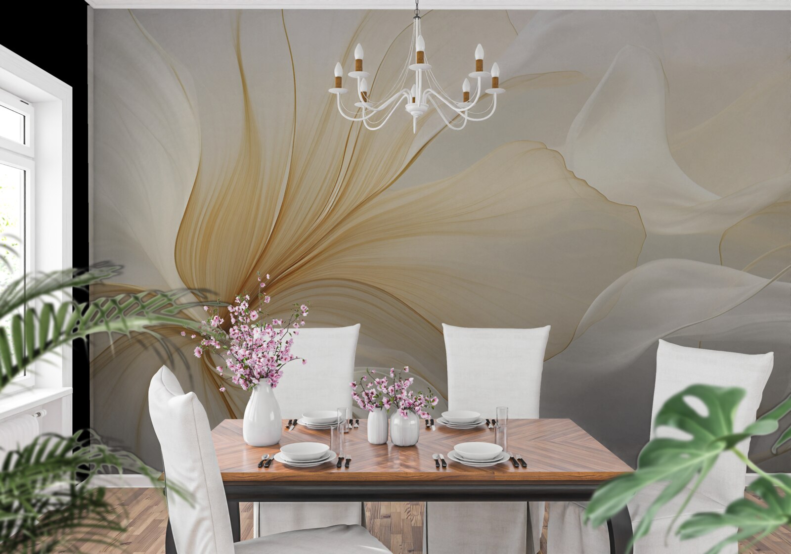 Fototapet marmură deschisă, decorată cu modele elegante