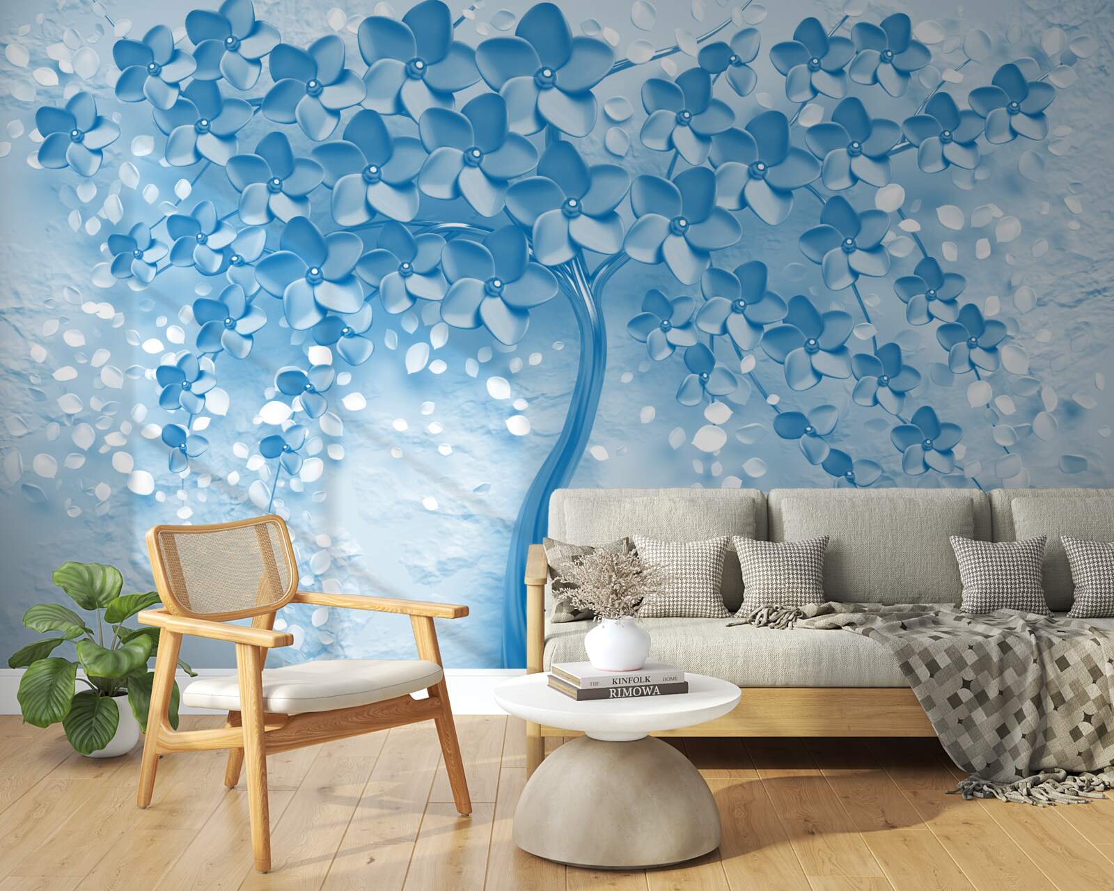 Fototapet un copac mare albastru cu flori