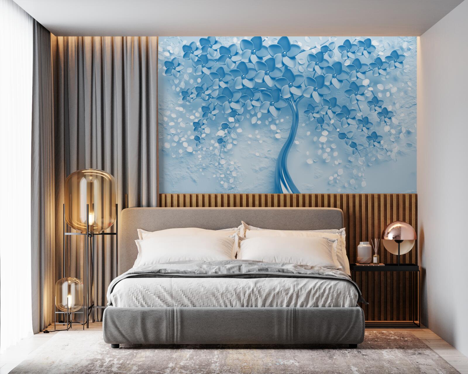 Fototapet un copac mare albastru cu flori