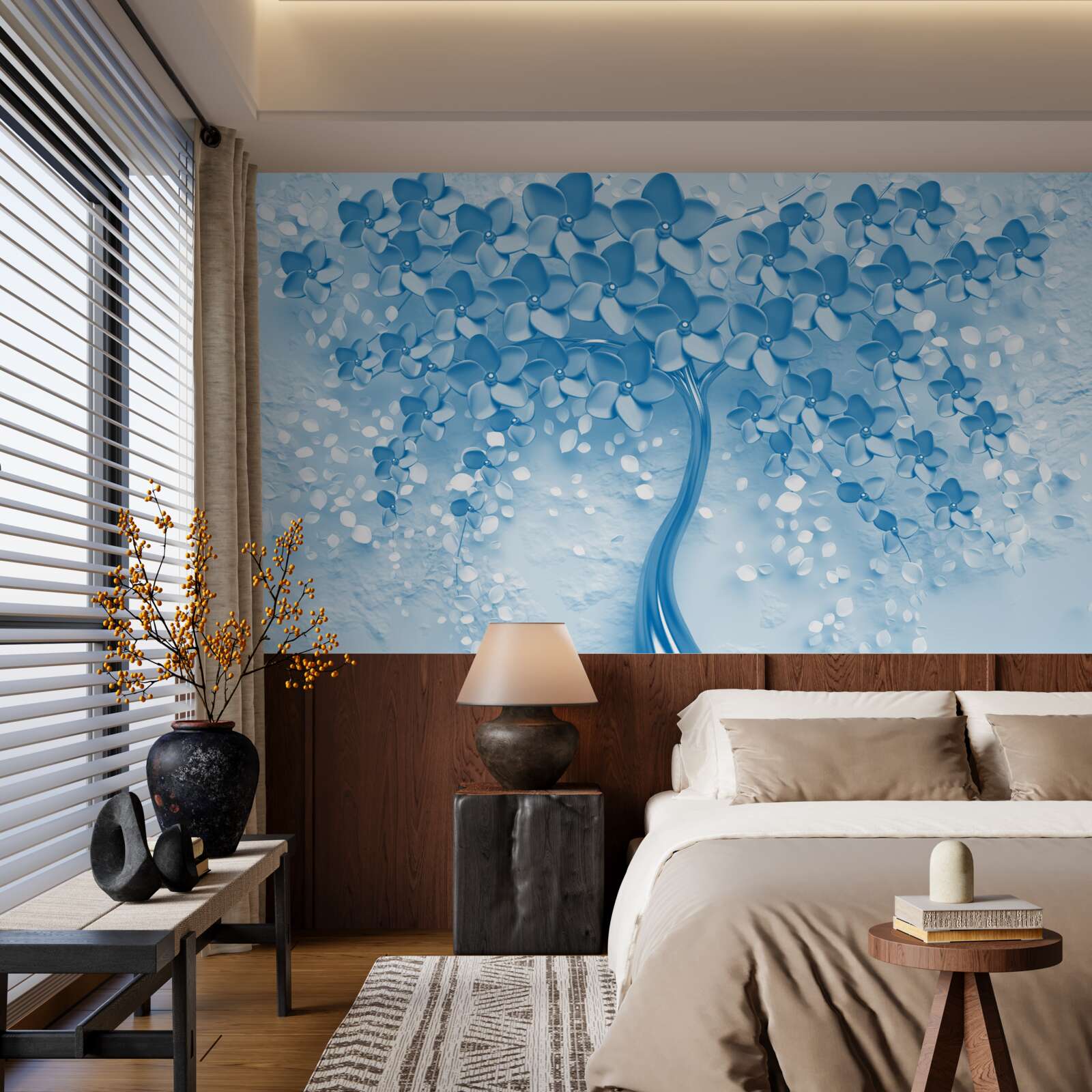 Fototapet un copac mare albastru cu flori