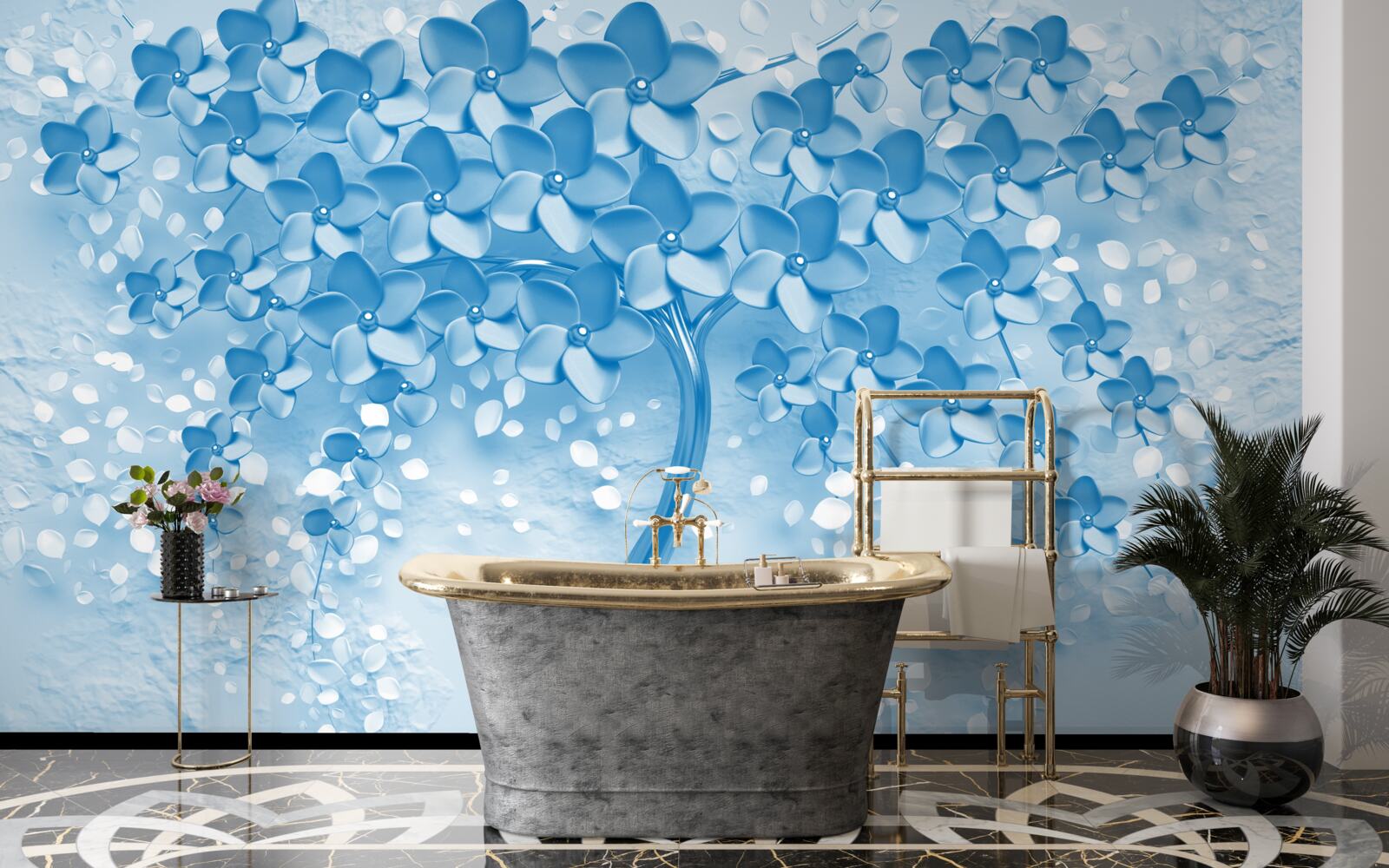 Fototapet un copac mare albastru cu flori