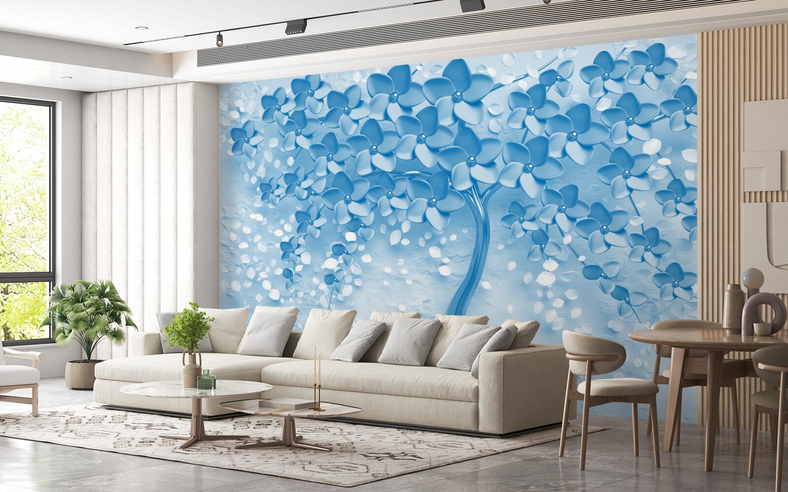 Fototapet un copac mare albastru cu flori