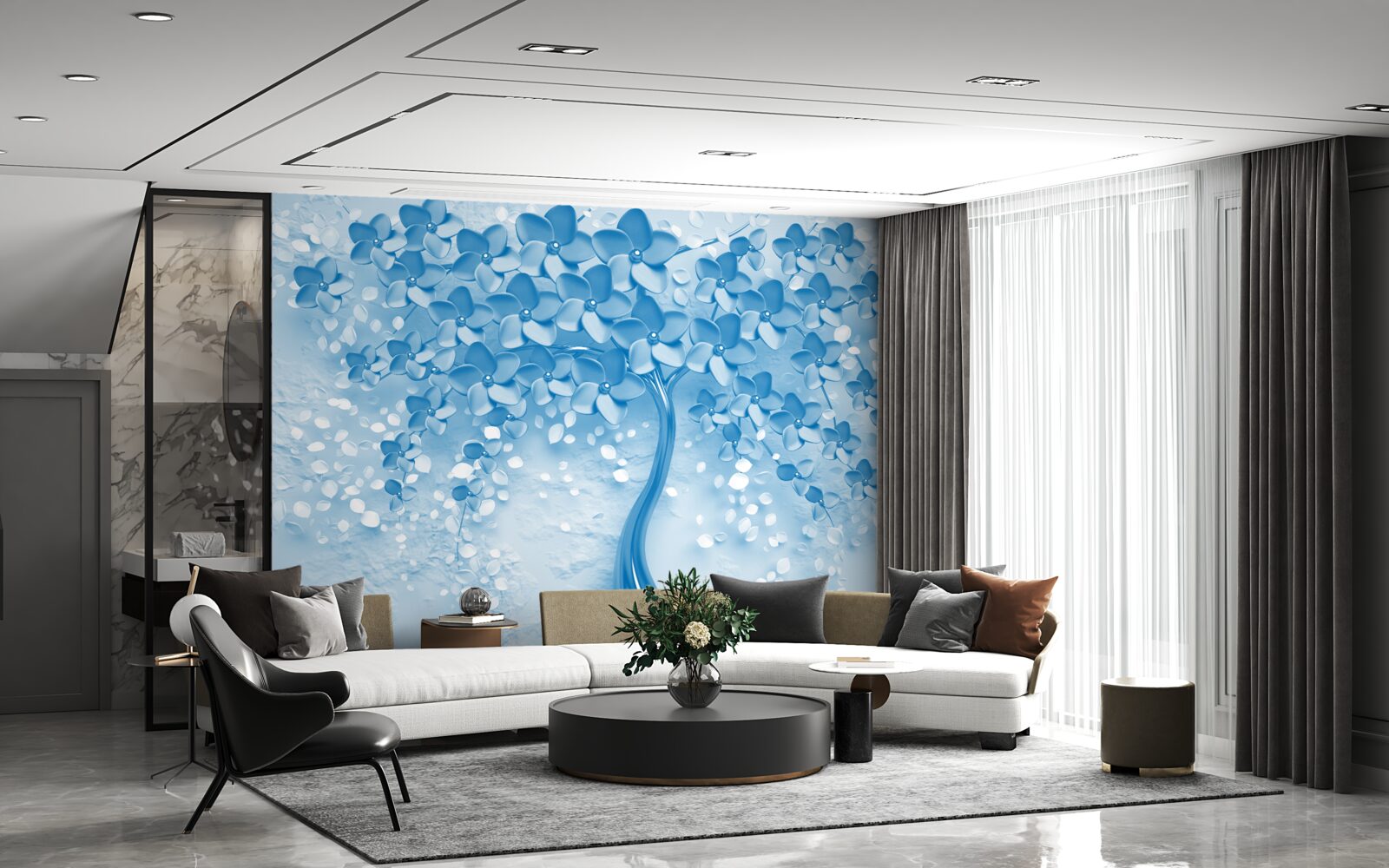 Fototapet un copac mare albastru cu flori