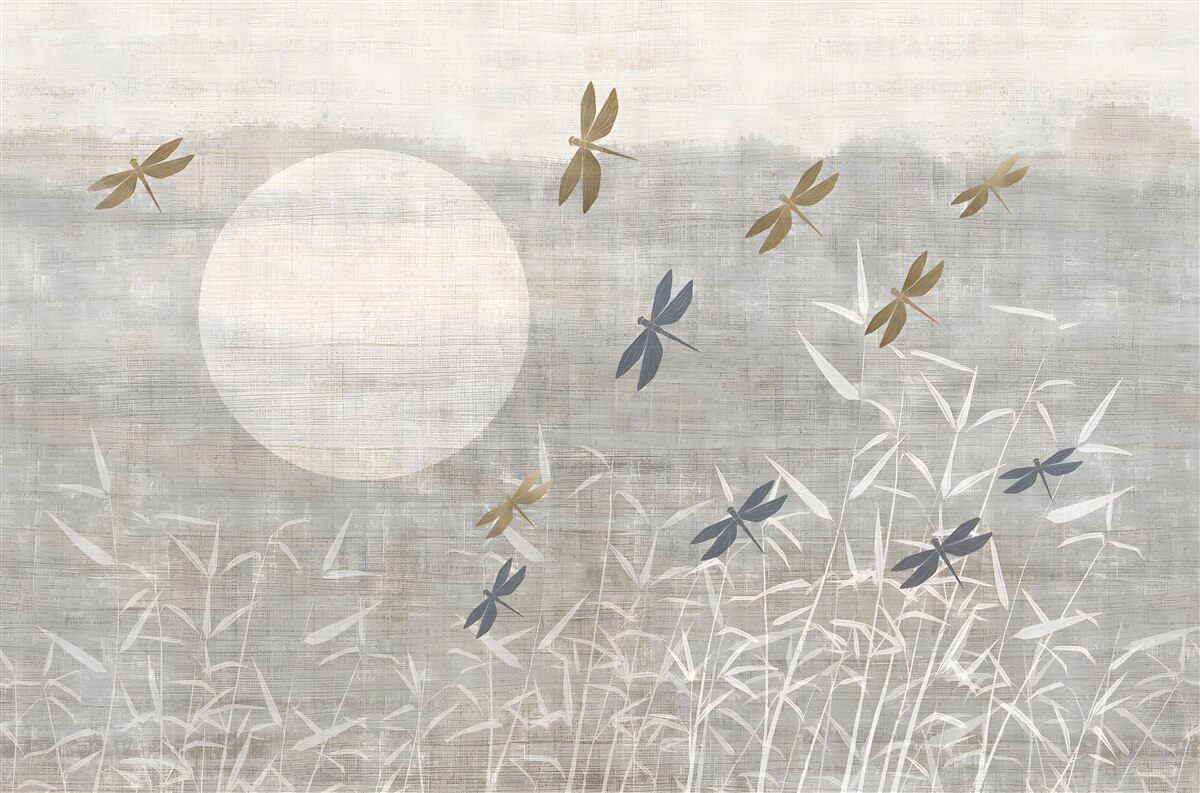 Fototapet libelulele zboară pe câmp