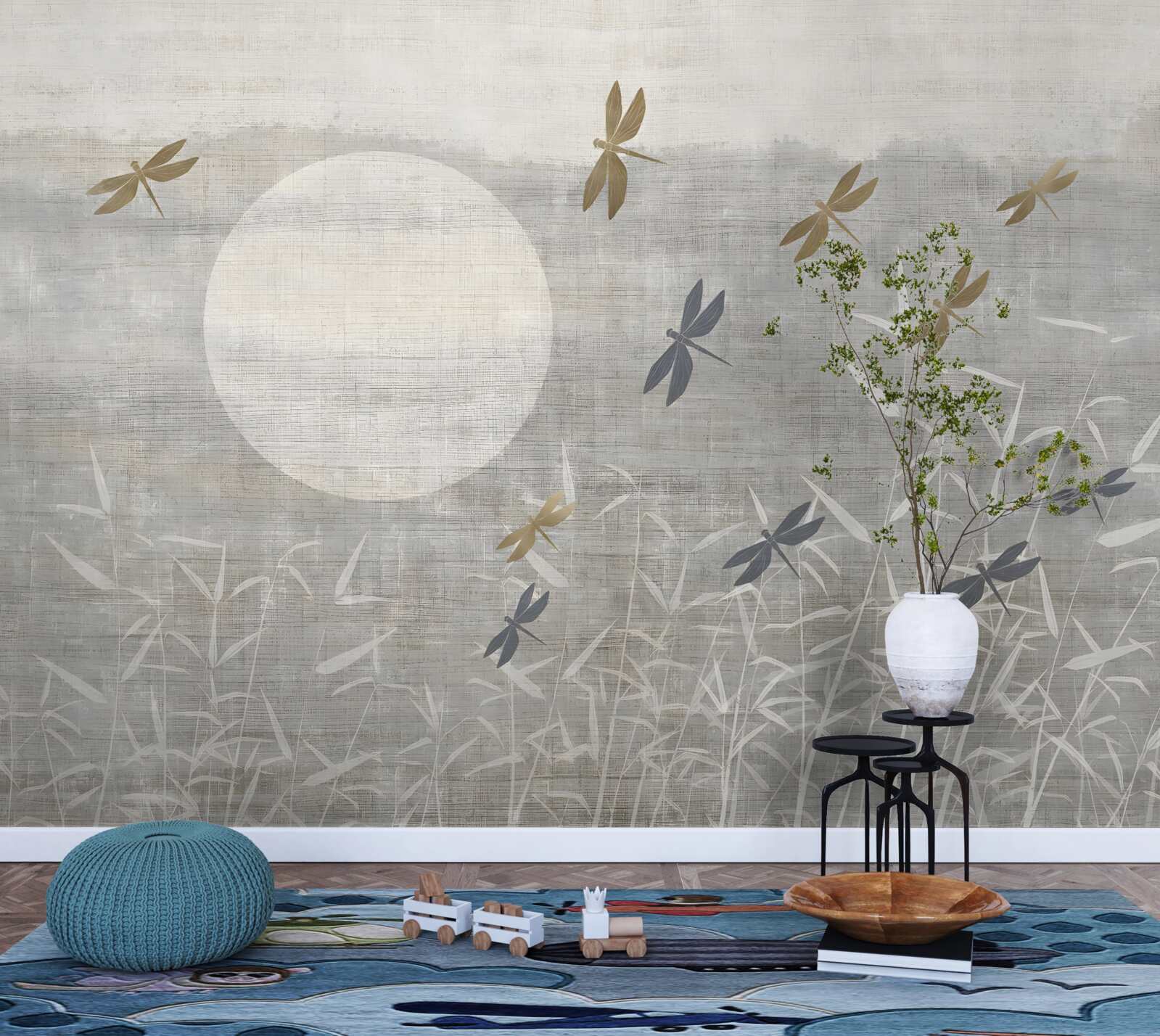 Fototapet libelulele zboară pe câmp