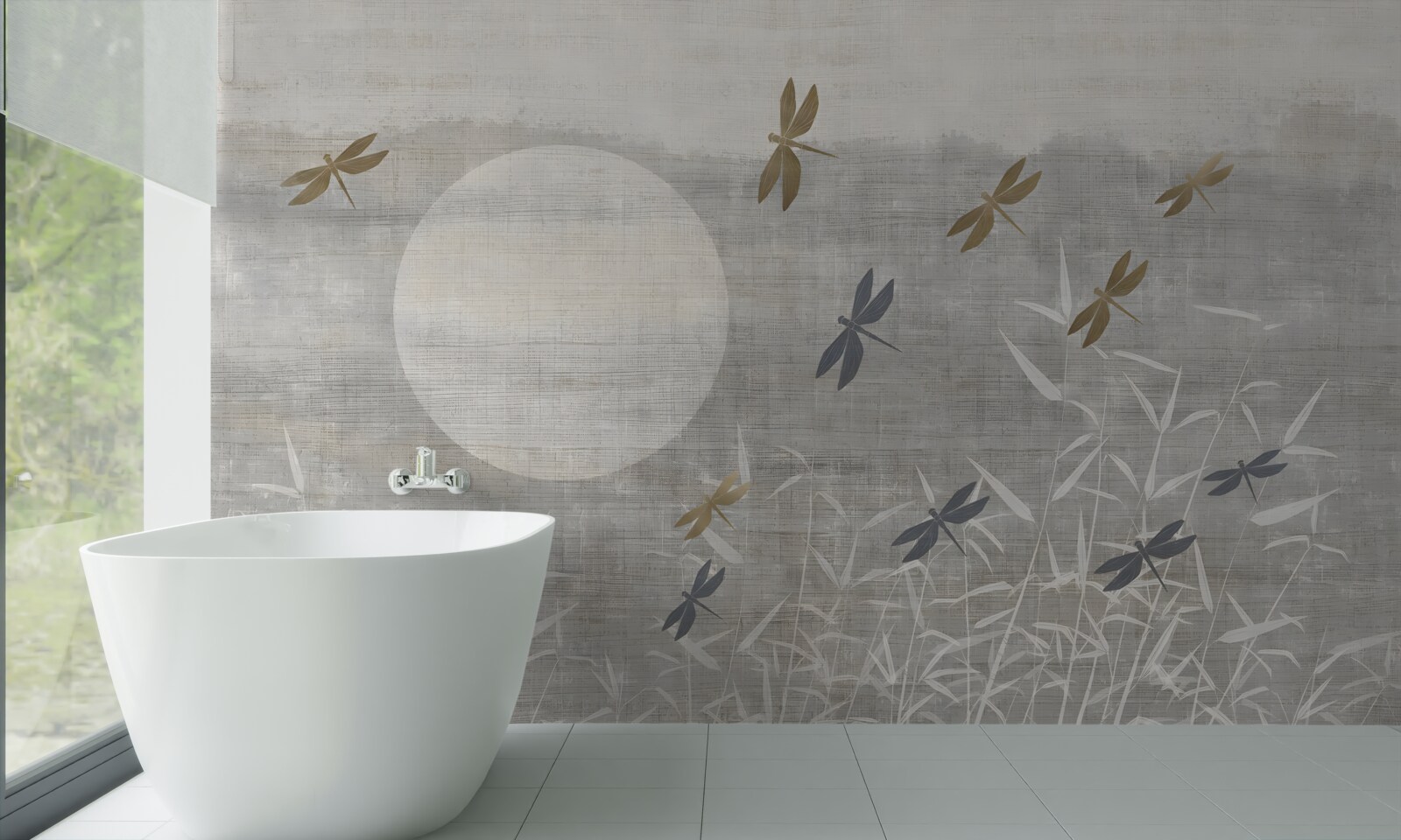 Fototapet libelulele zboară pe câmp