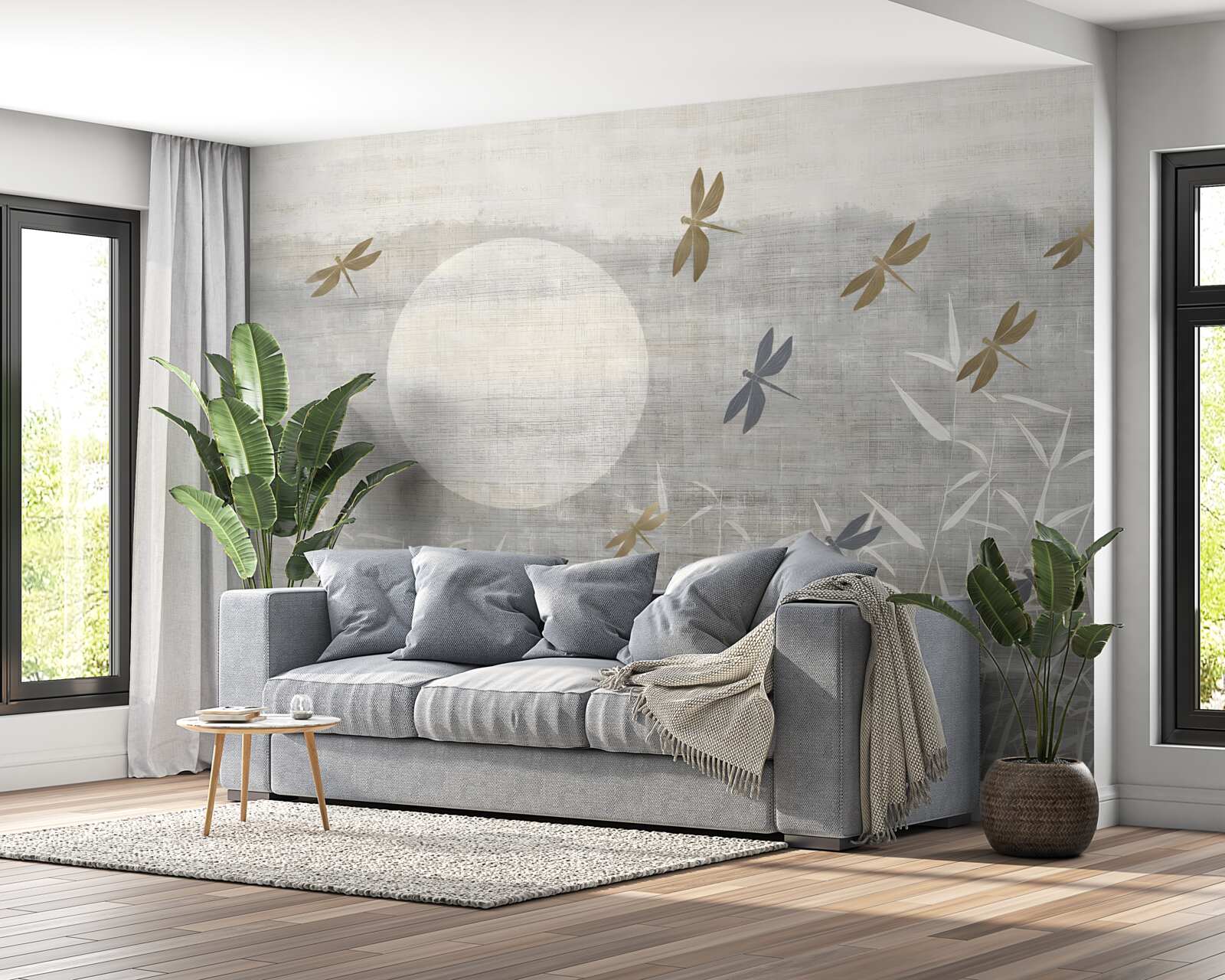 Fototapet libelulele zboară pe câmp