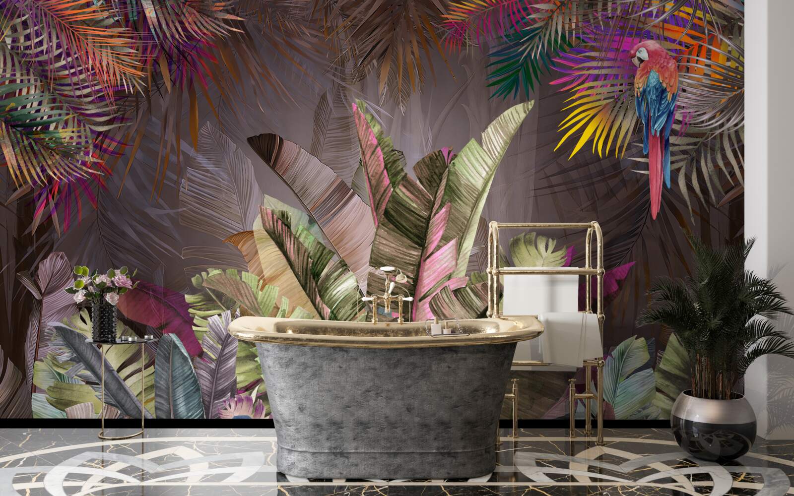 Fototapet frunze bogate de junglă noaptea