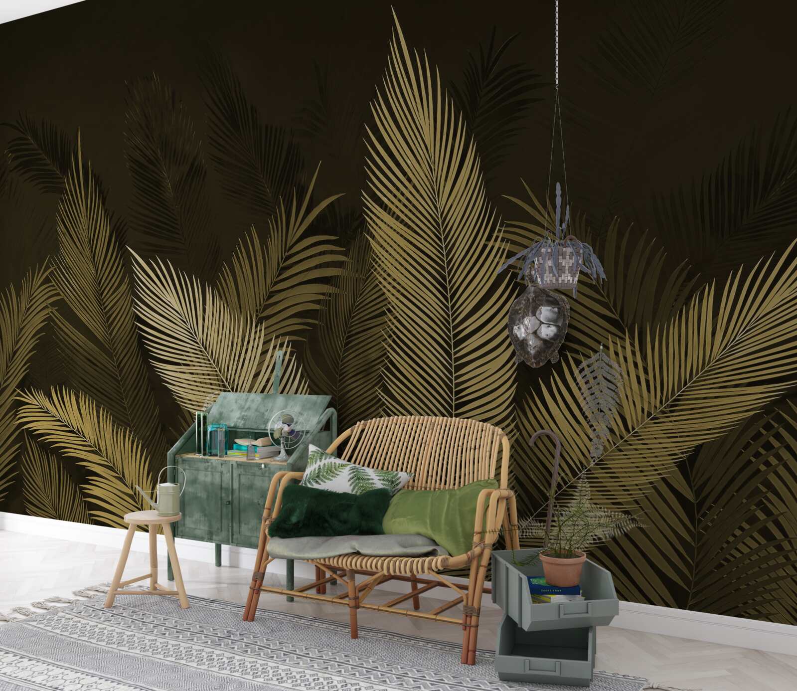 Fototapet frunze de ferigă în pădurea de noapte