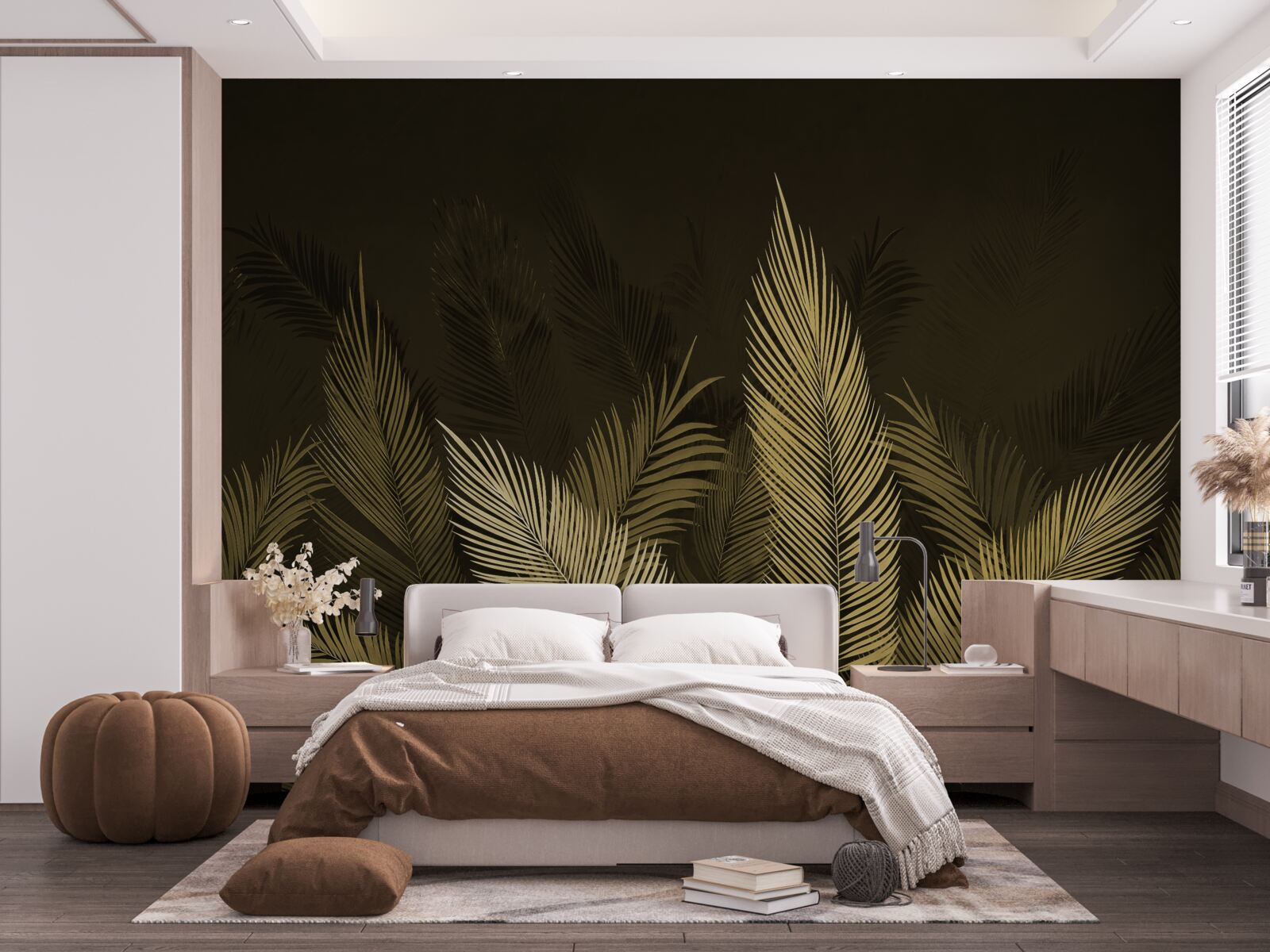 Fototapet frunze de ferigă în pădurea de noapte