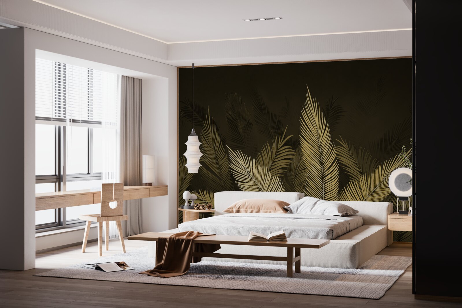 Fototapet frunze de ferigă în pădurea de noapte