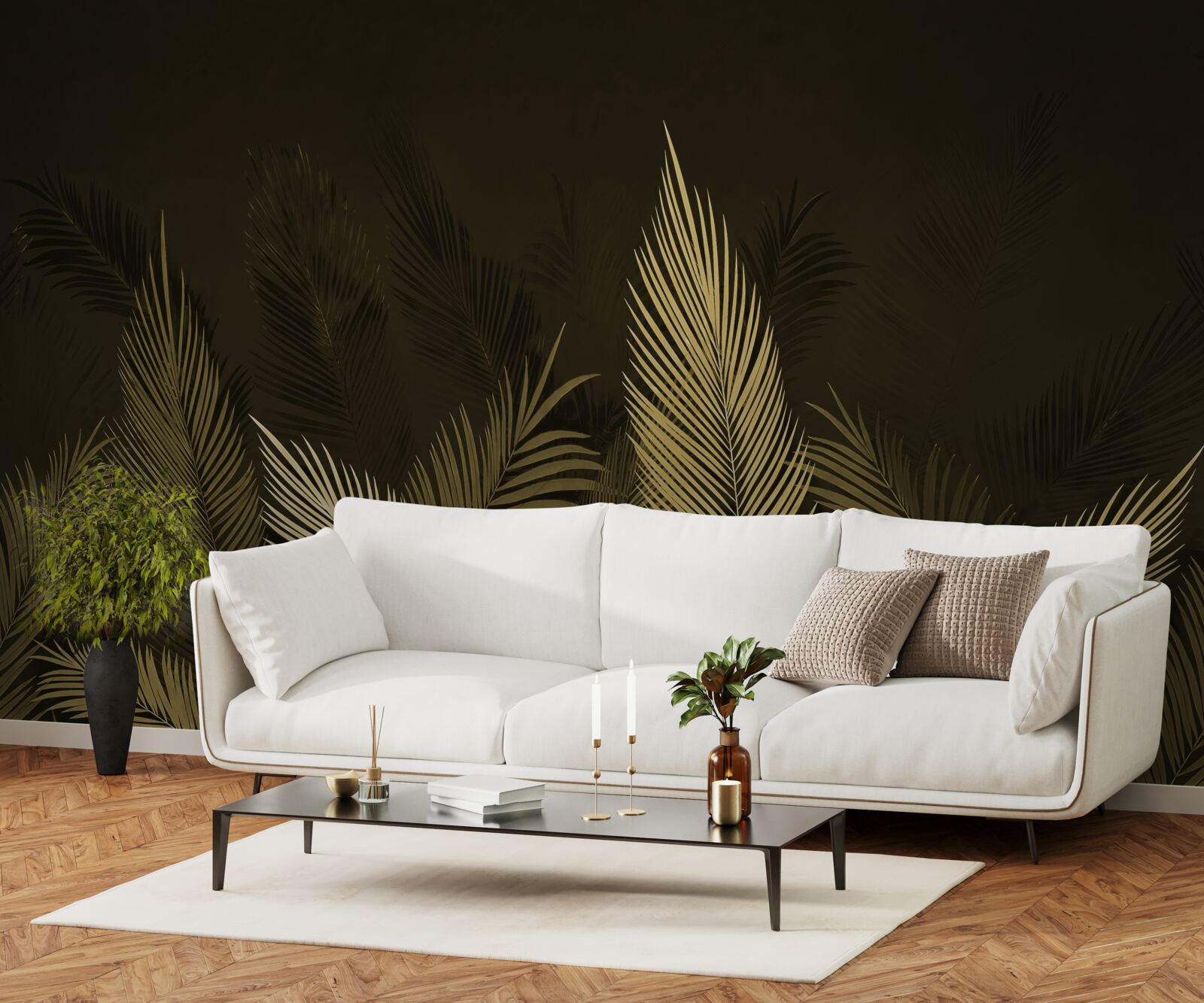 Fototapet frunze de ferigă în pădurea de noapte