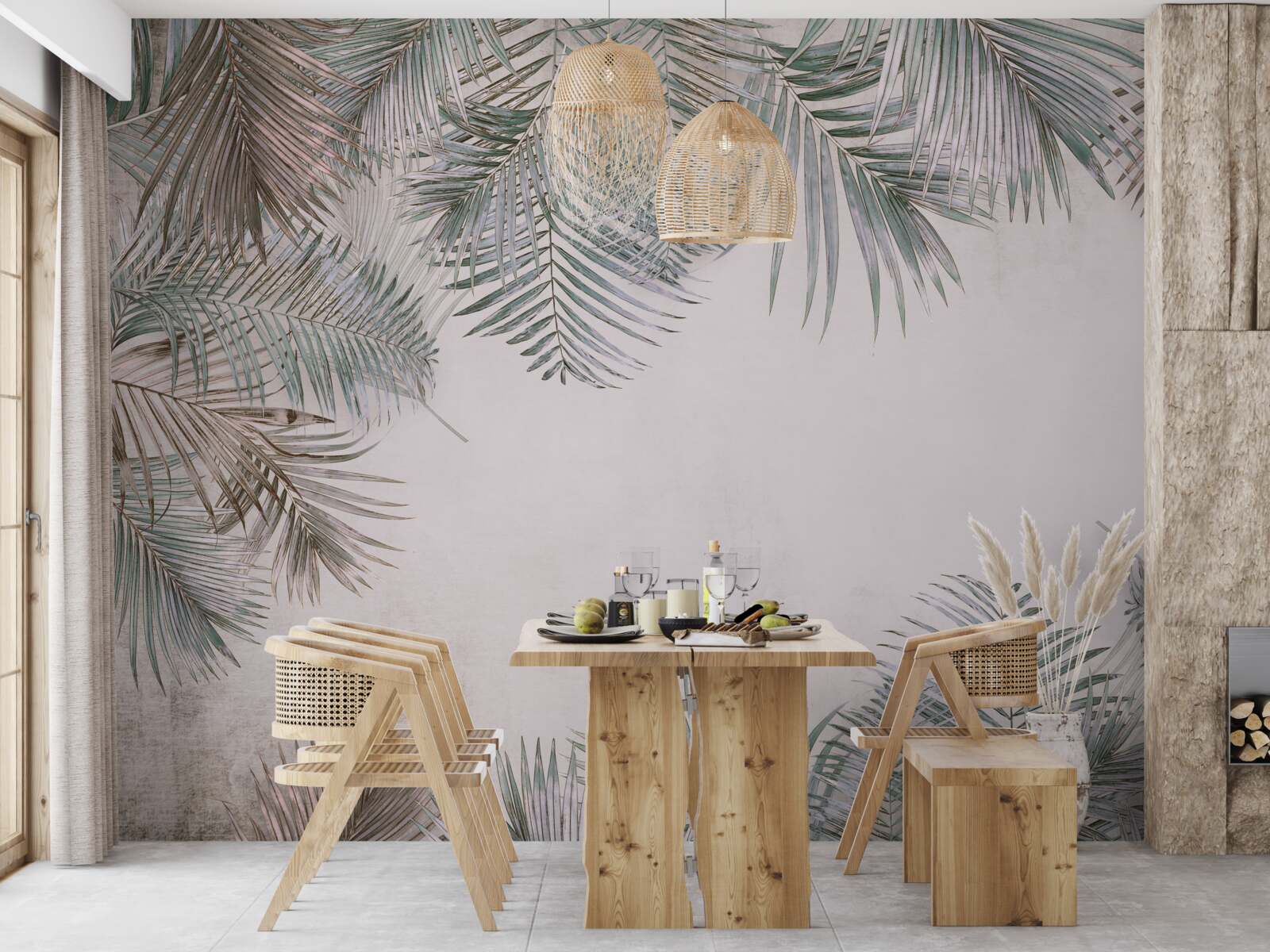 Fototapet frunze de ferigă luxuriante pe un fundal gri