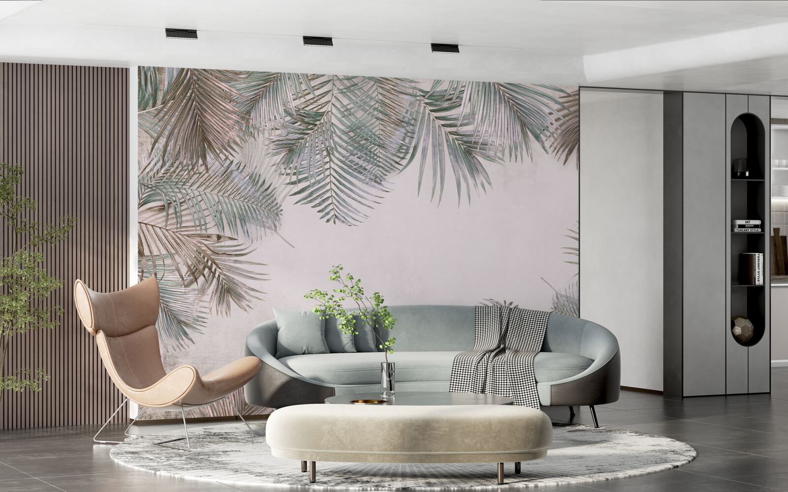 Fototapet frunze de ferigă luxuriante pe un fundal gri