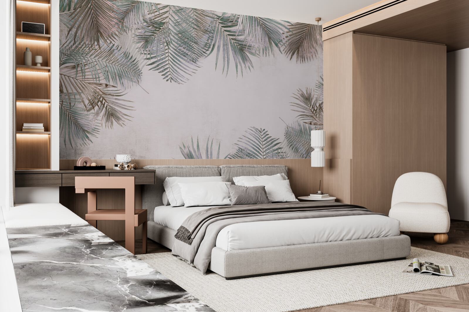 Fototapet frunze de ferigă luxuriante pe un fundal gri