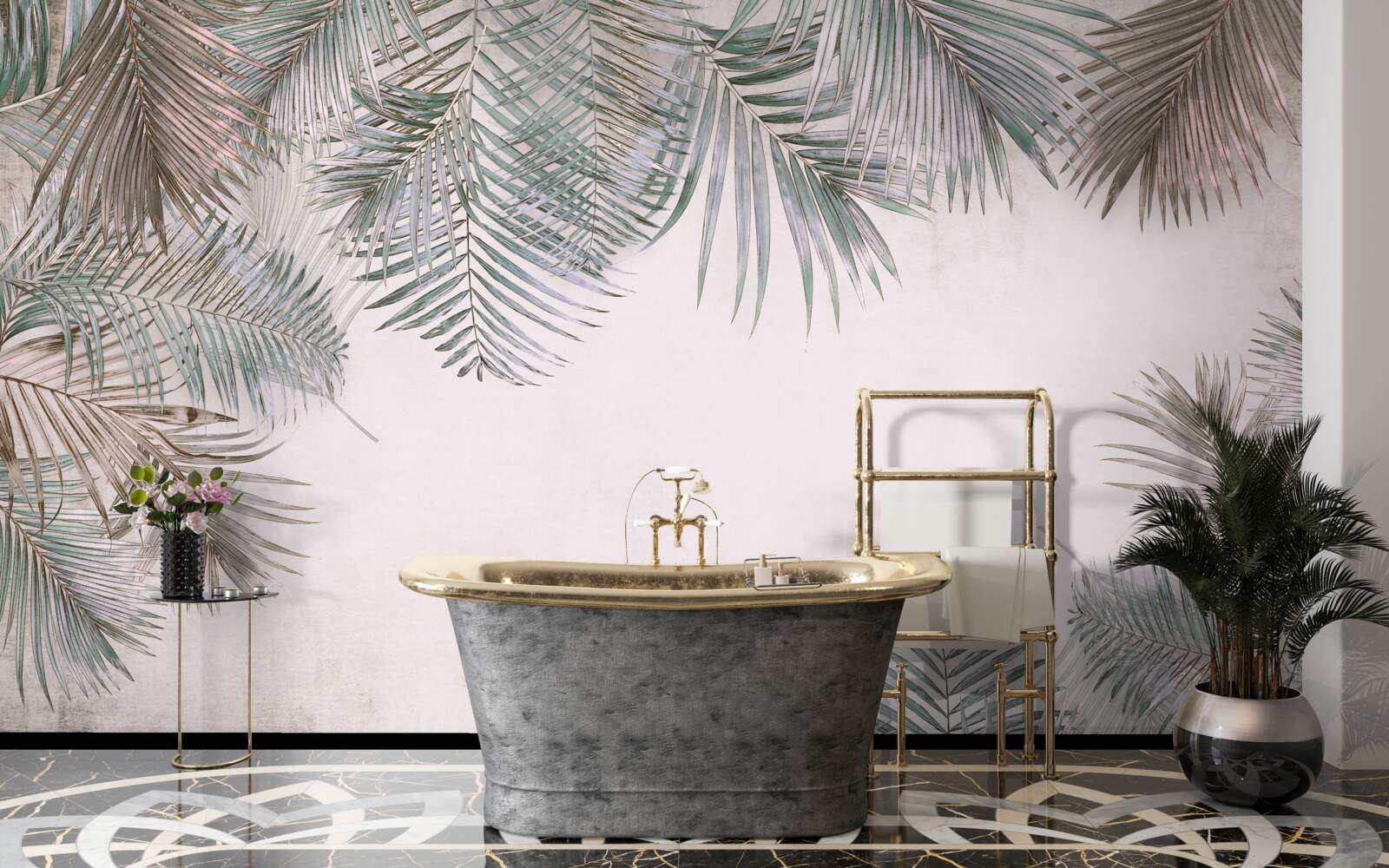 Fototapet frunze de ferigă luxuriante pe un fundal gri