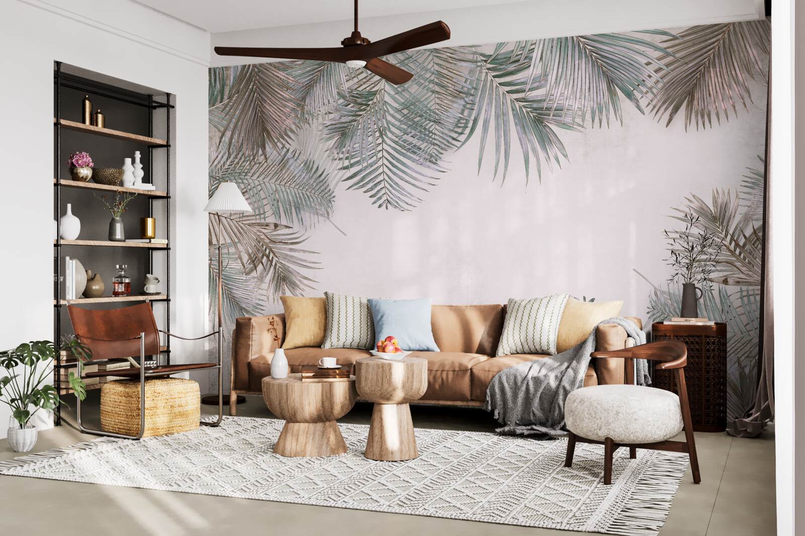 Fototapet frunze de ferigă luxuriante pe un fundal gri